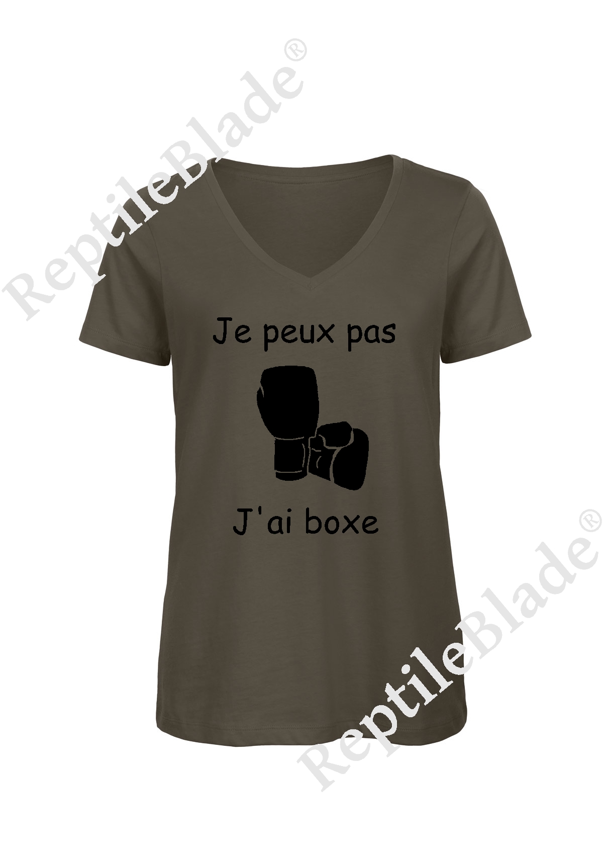 Miniature T-shirt femme col v "Je peux pas j'ai boxe"