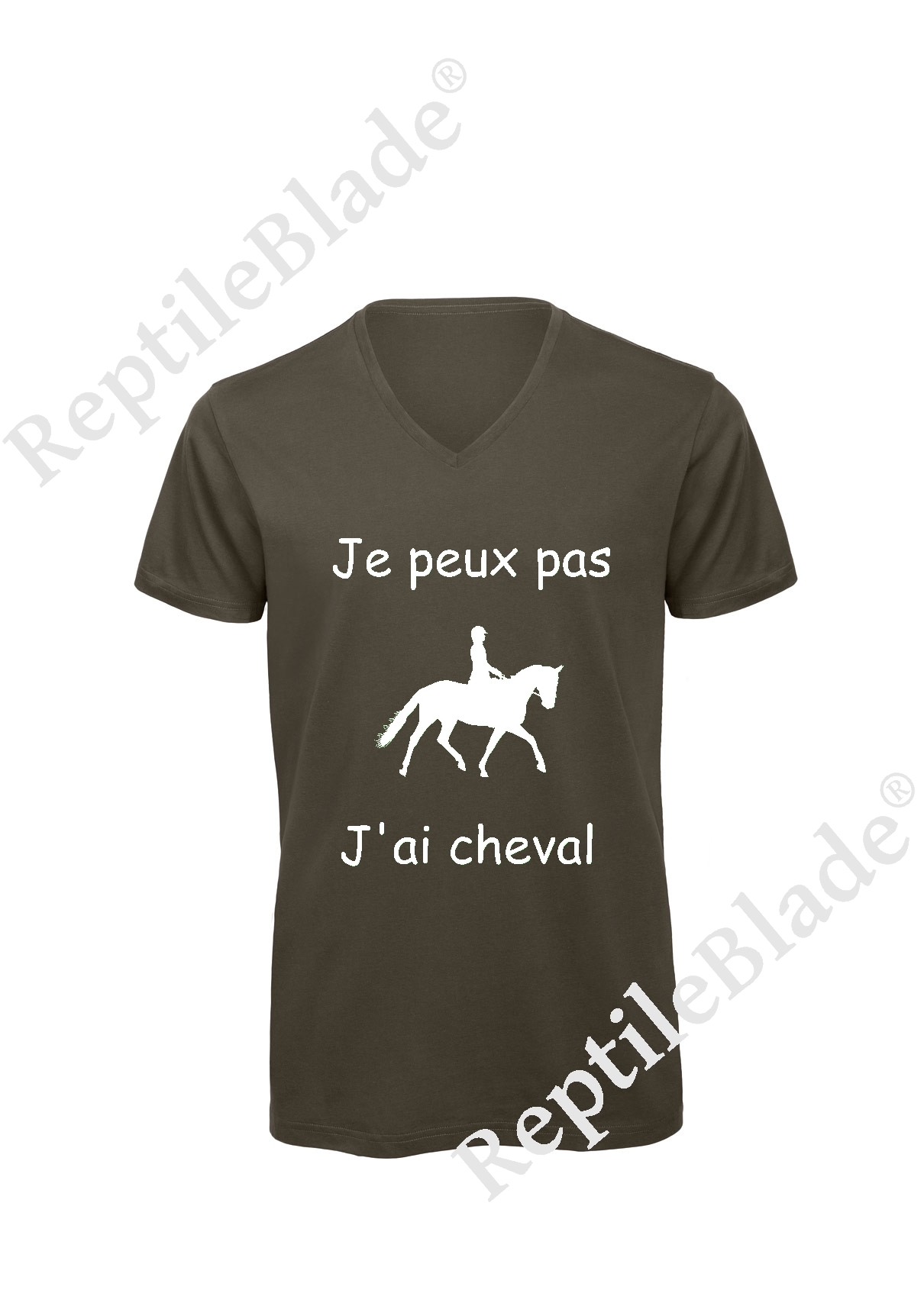 T-shirt homme col v "Je peux pas j'ai cheval"