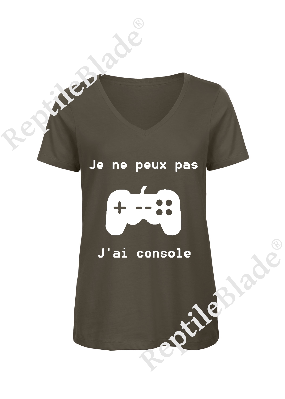T-shirt femme col v "Je peux pas j'ai console"
