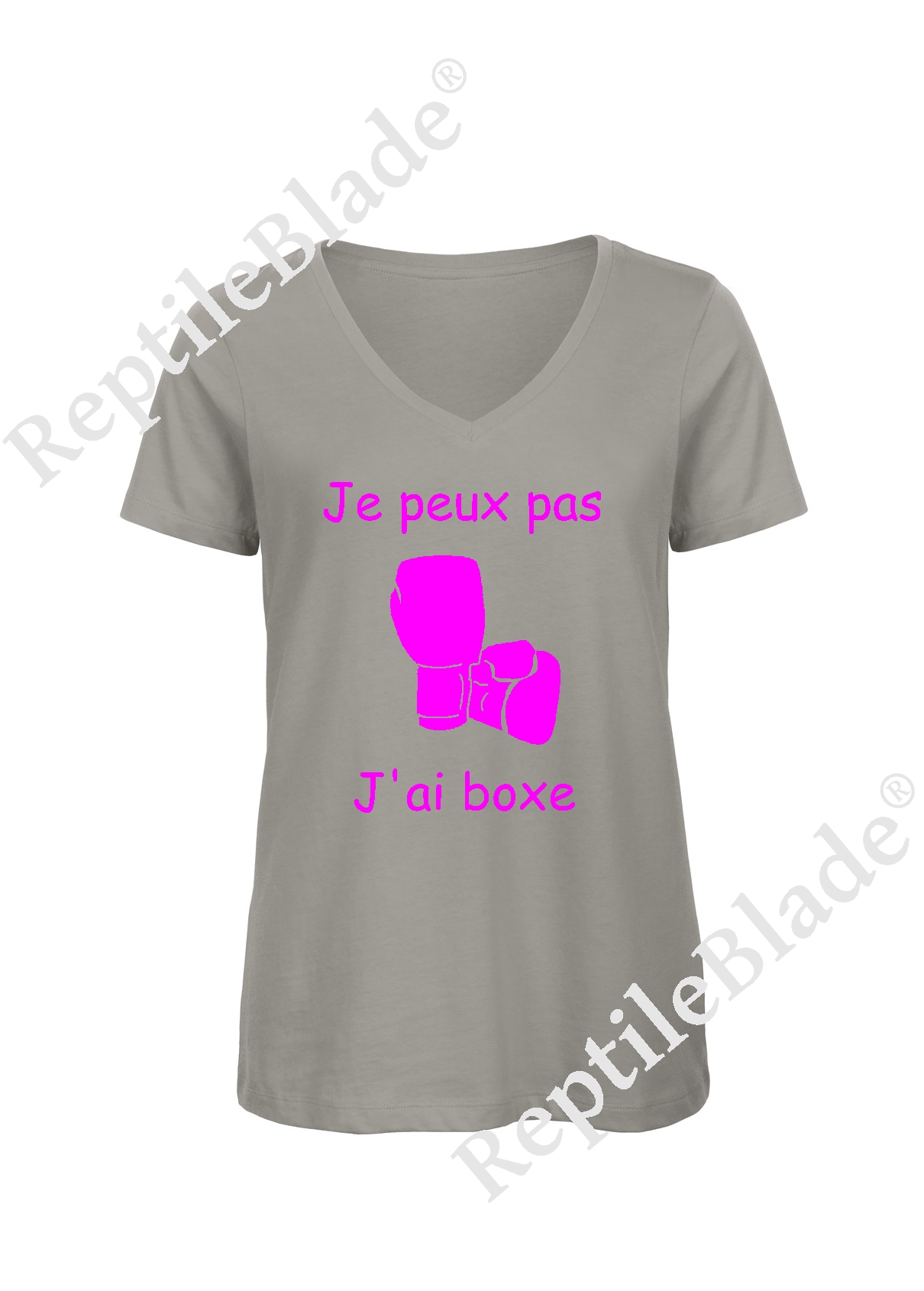 Miniature T-shirt femme col v "Je peux pas j'ai boxe"