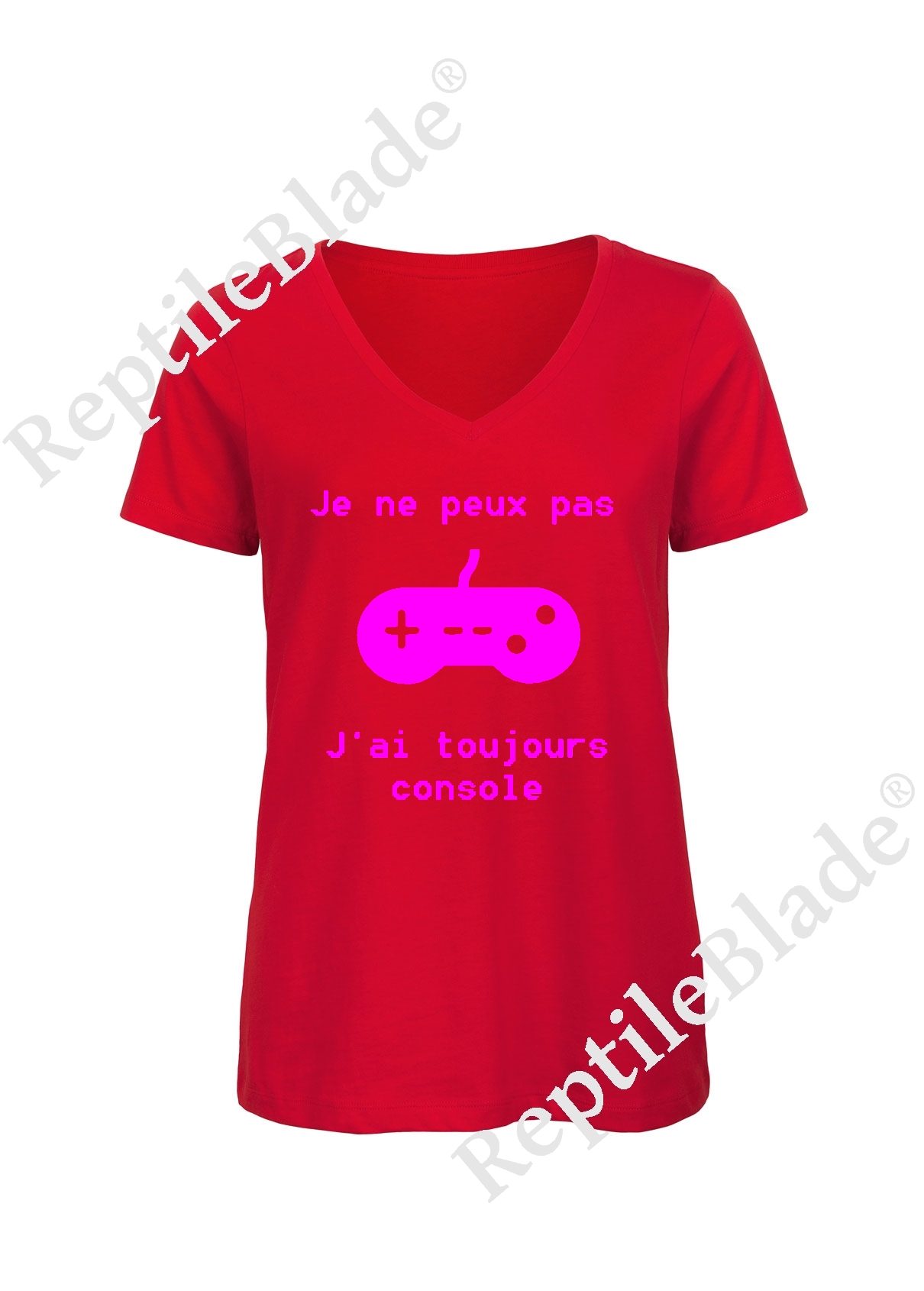 T-shirt femme col v "Je peux pas j'ai toujours console"