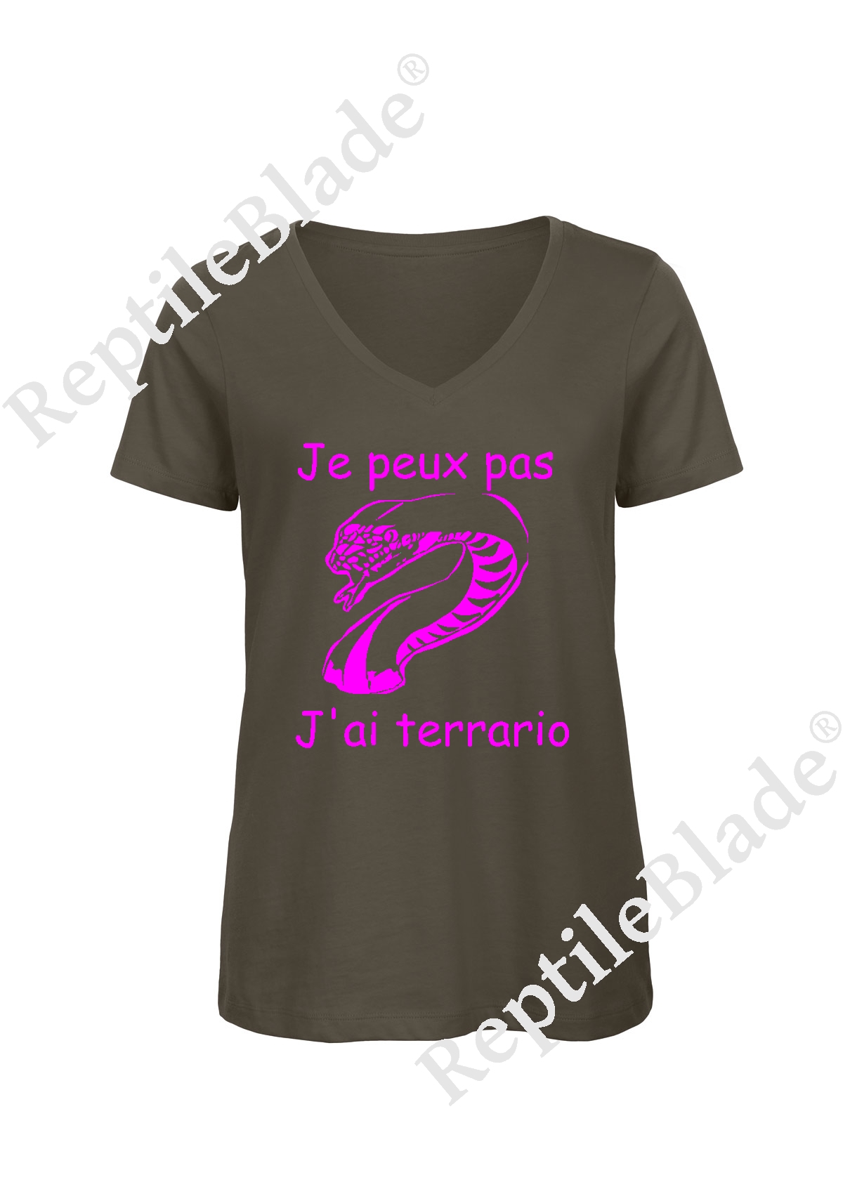 Miniature T-shirt femme col v "Je peux pas j'ai terrario"