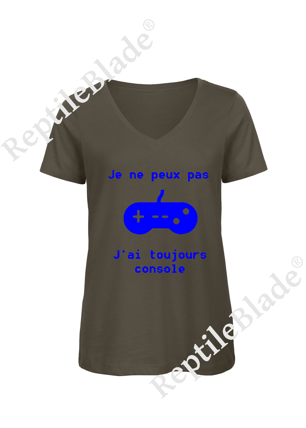 T-shirt femme col v "Je peux pas j'ai toujours console"