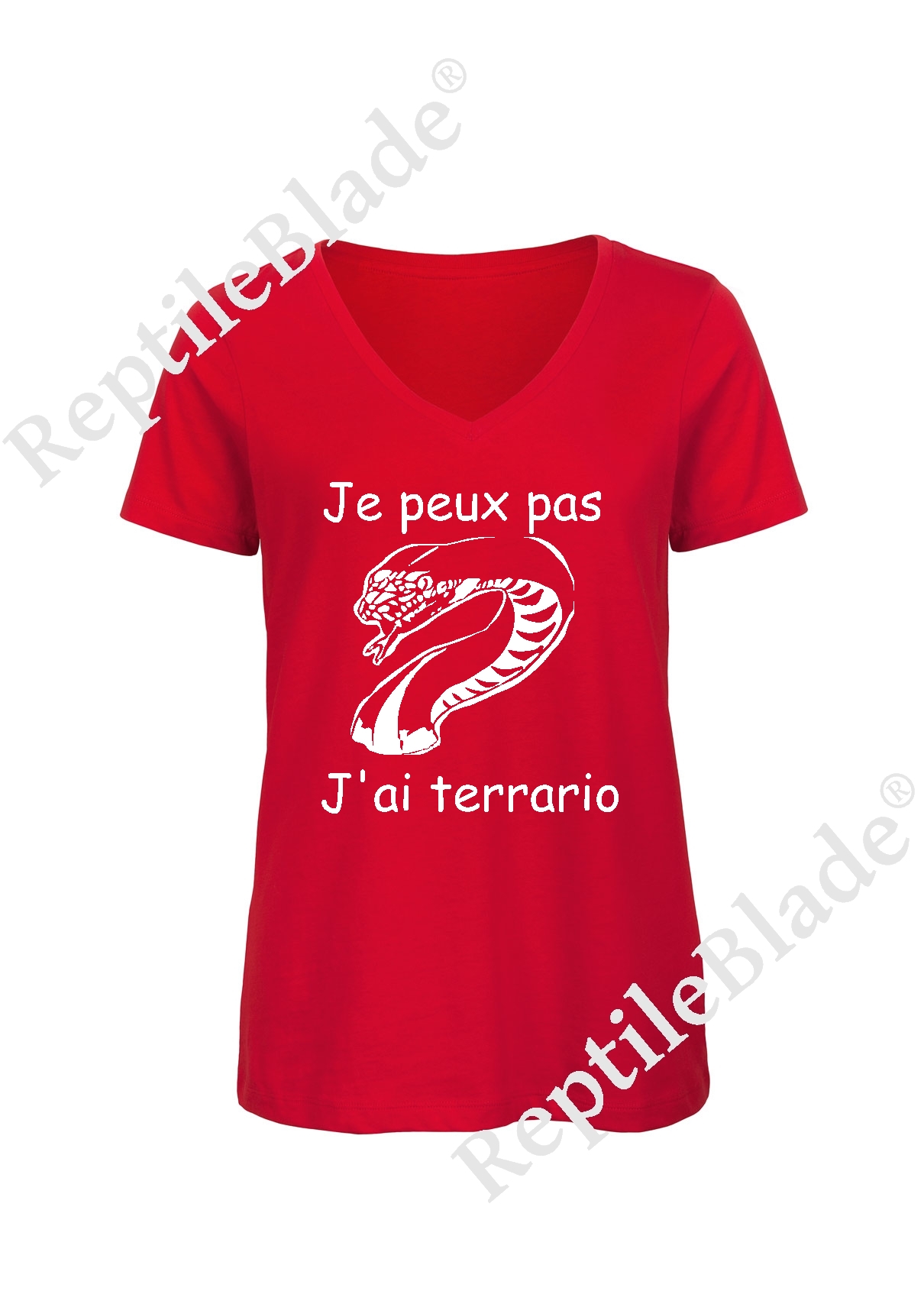 Miniature T-shirt femme col v "Je peux pas j'ai terrario"
