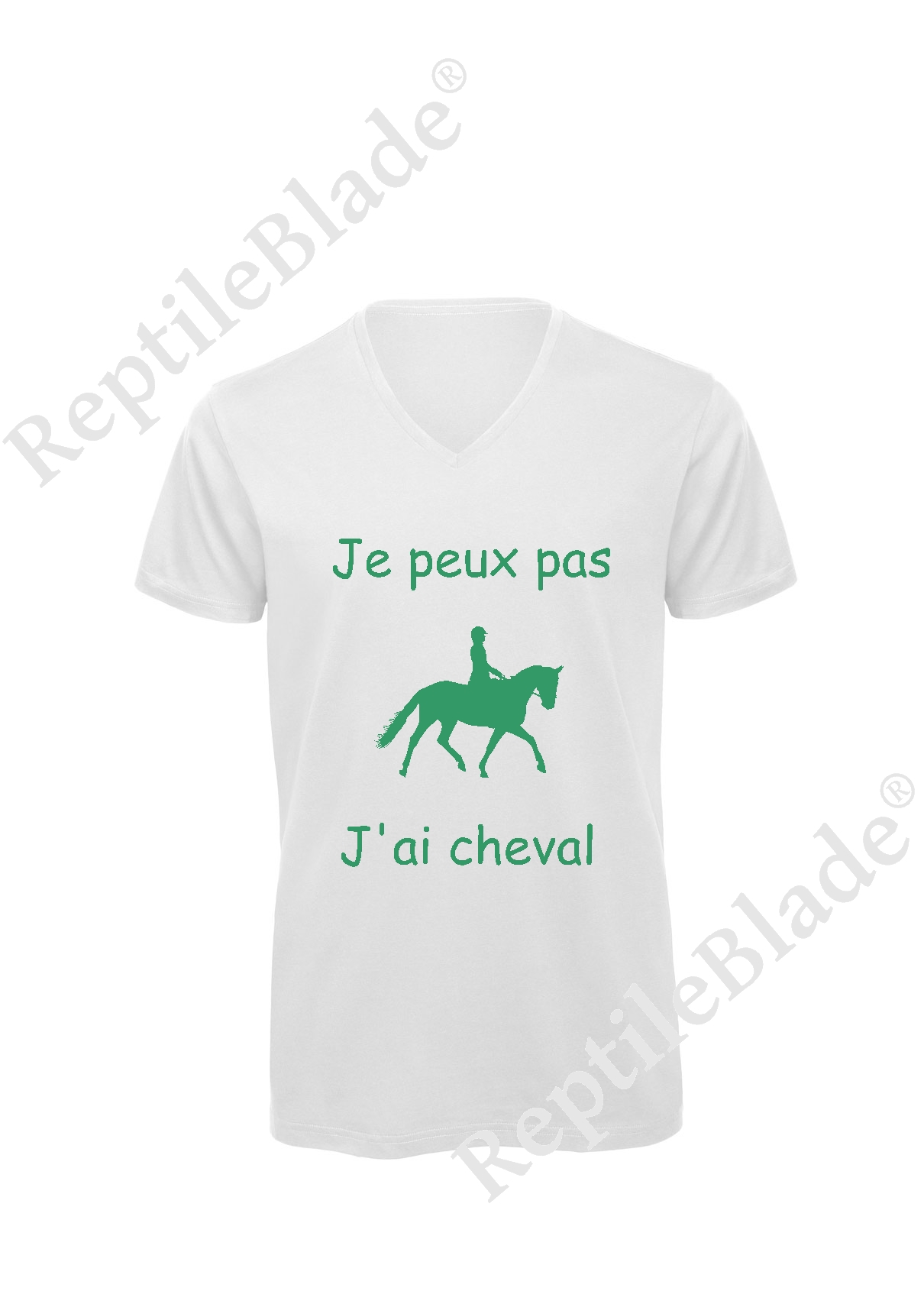 Miniature T-shirt homme col v "Je peux pas j'ai cheval"