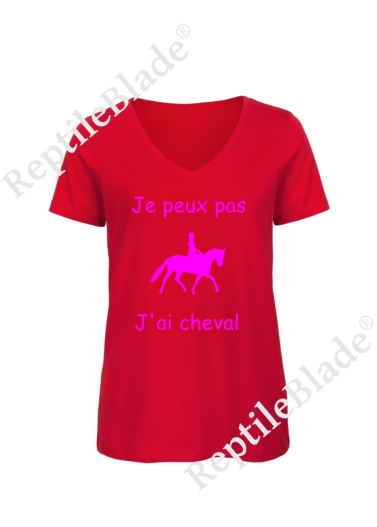 T-shirt femme col v "Je peux pas j'ai cheval"
