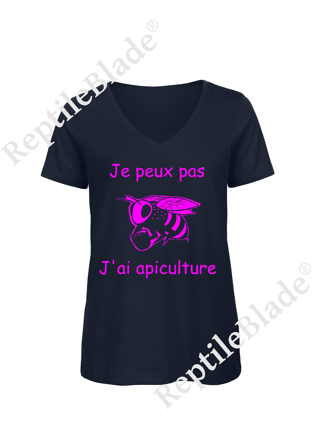 Miniature T-shirt femme col v "Je peux pas j'ai apiculture"