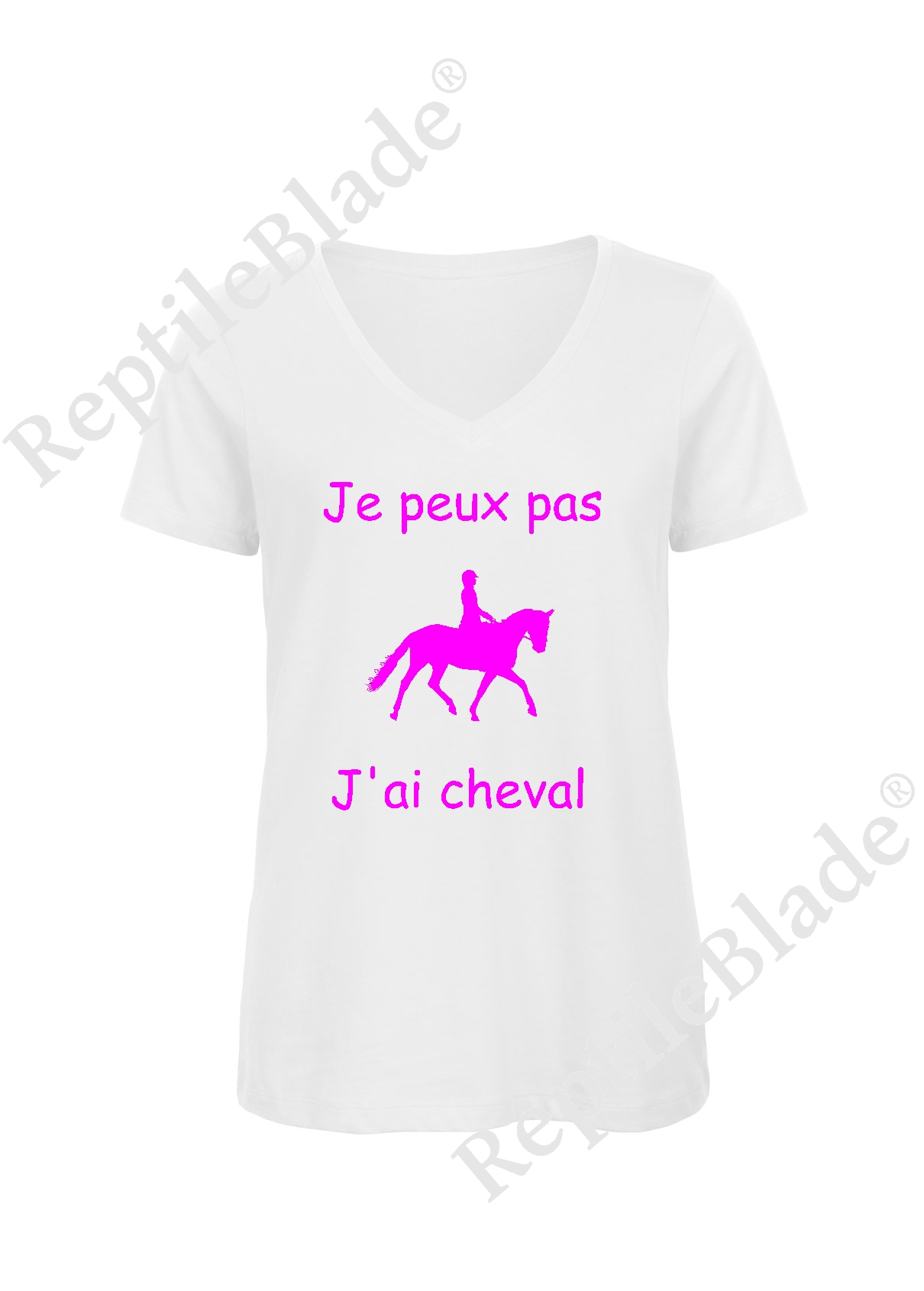 Miniature T-shirt femme col v "Je peux pas j'ai cheval"
