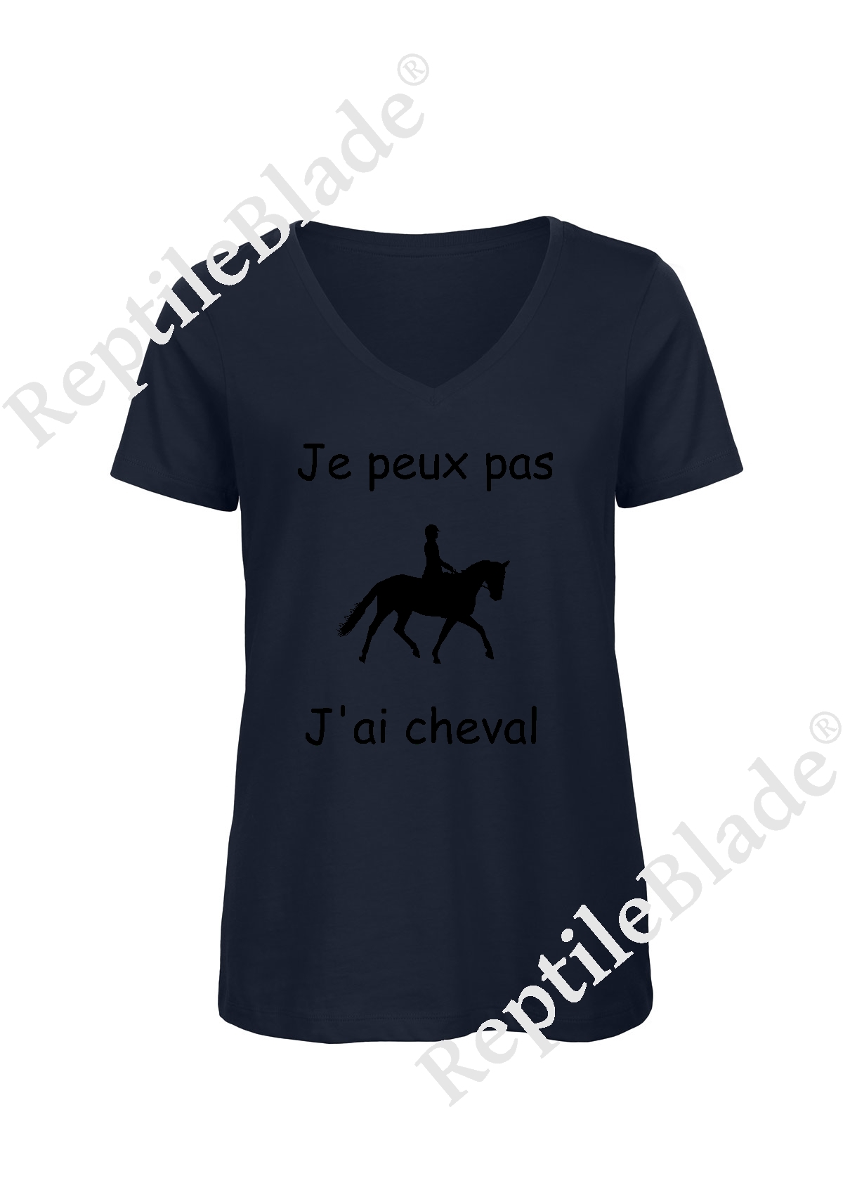 Miniature T-shirt femme col v "Je peux pas j'ai cheval"