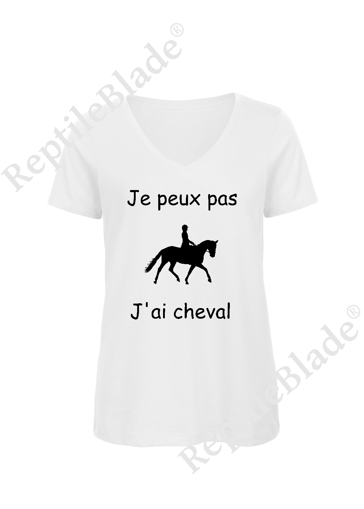 T-shirt femme col v "Je peux pas j'ai cheval"