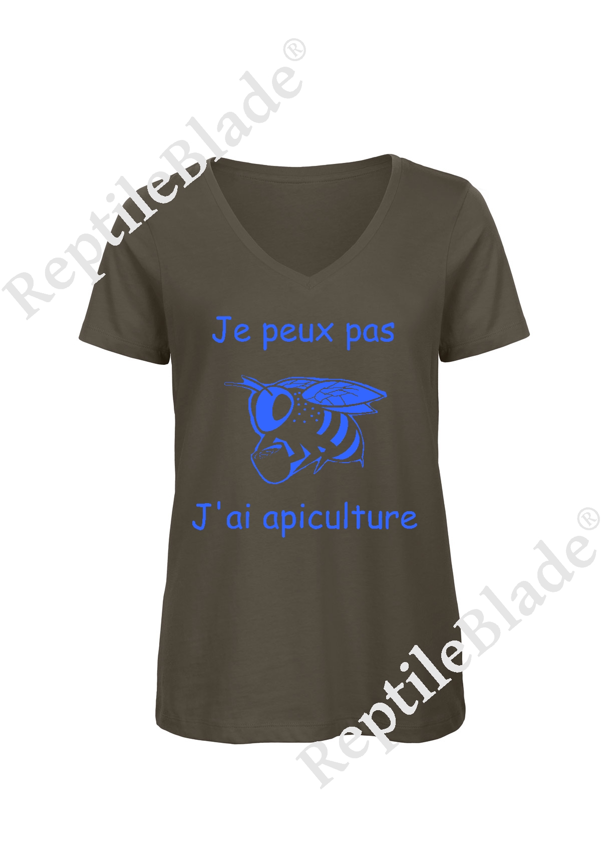 Miniature T-shirt femme col v "Je peux pas j'ai apiculture"