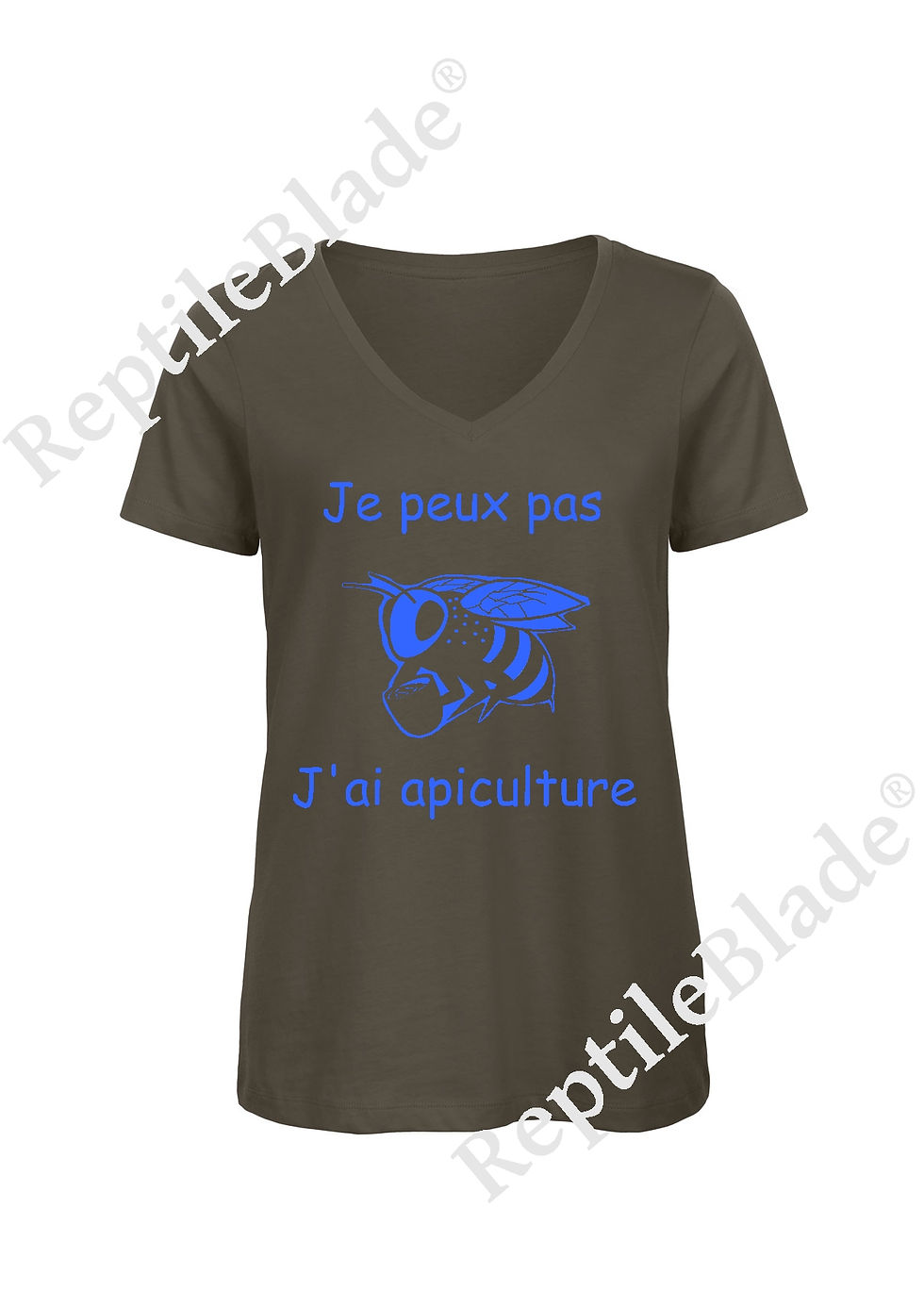 Miniatura: T-shirt femme col v "Je peux pas j'ai apiculture"