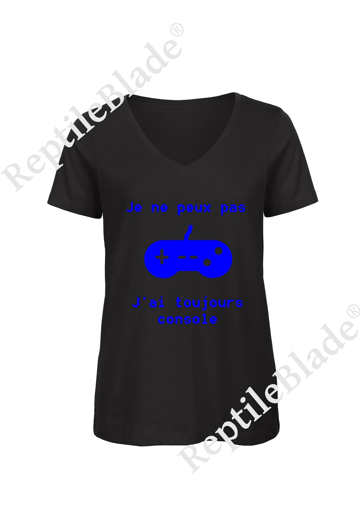 Miniature T-shirt femme col v "Je peux pas j'ai toujours console"