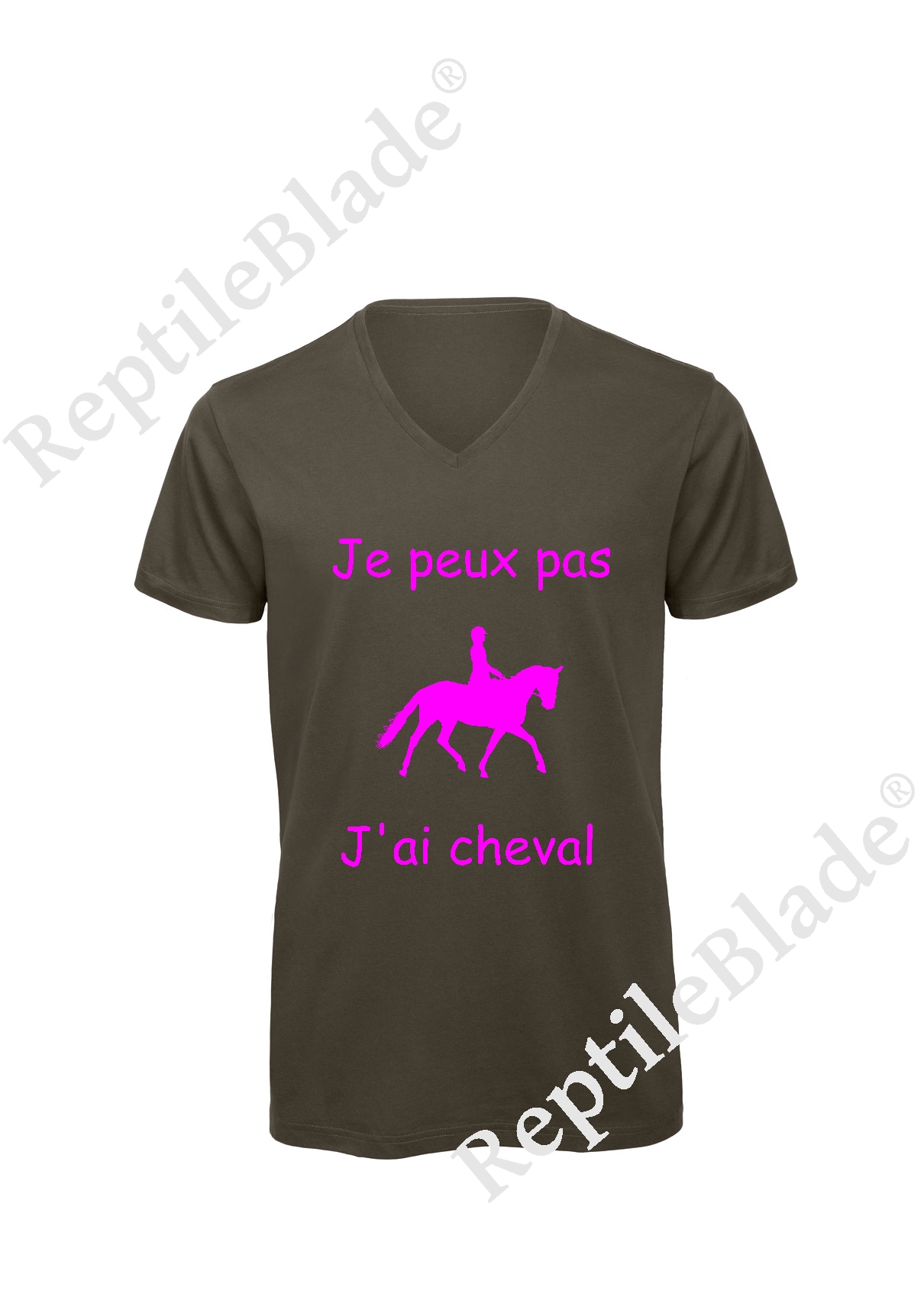 T-shirt homme col v "Je peux pas j'ai cheval"