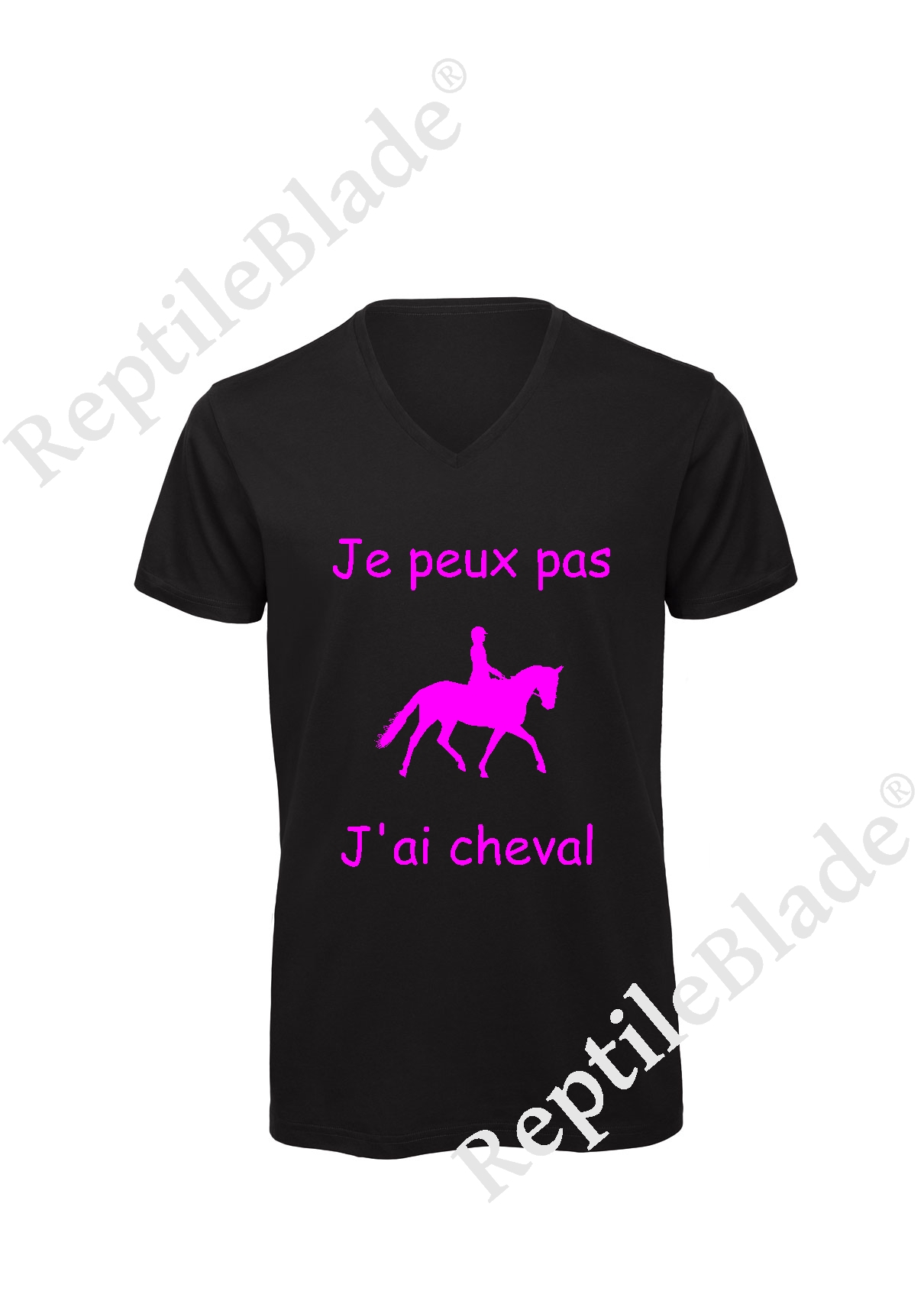 Miniature T-shirt homme col v "Je peux pas j'ai cheval"