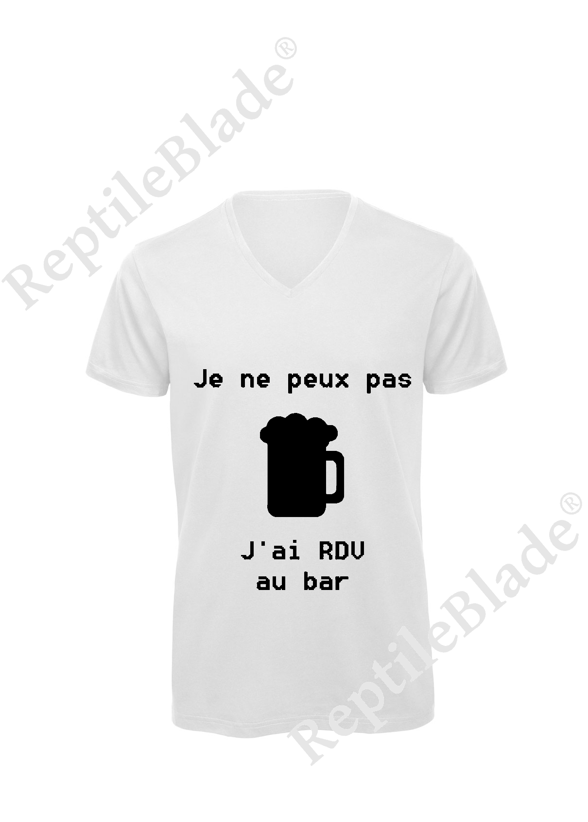 Miniature T-shirt homme col v "Je peux pas j'ai encore rdv au bar"