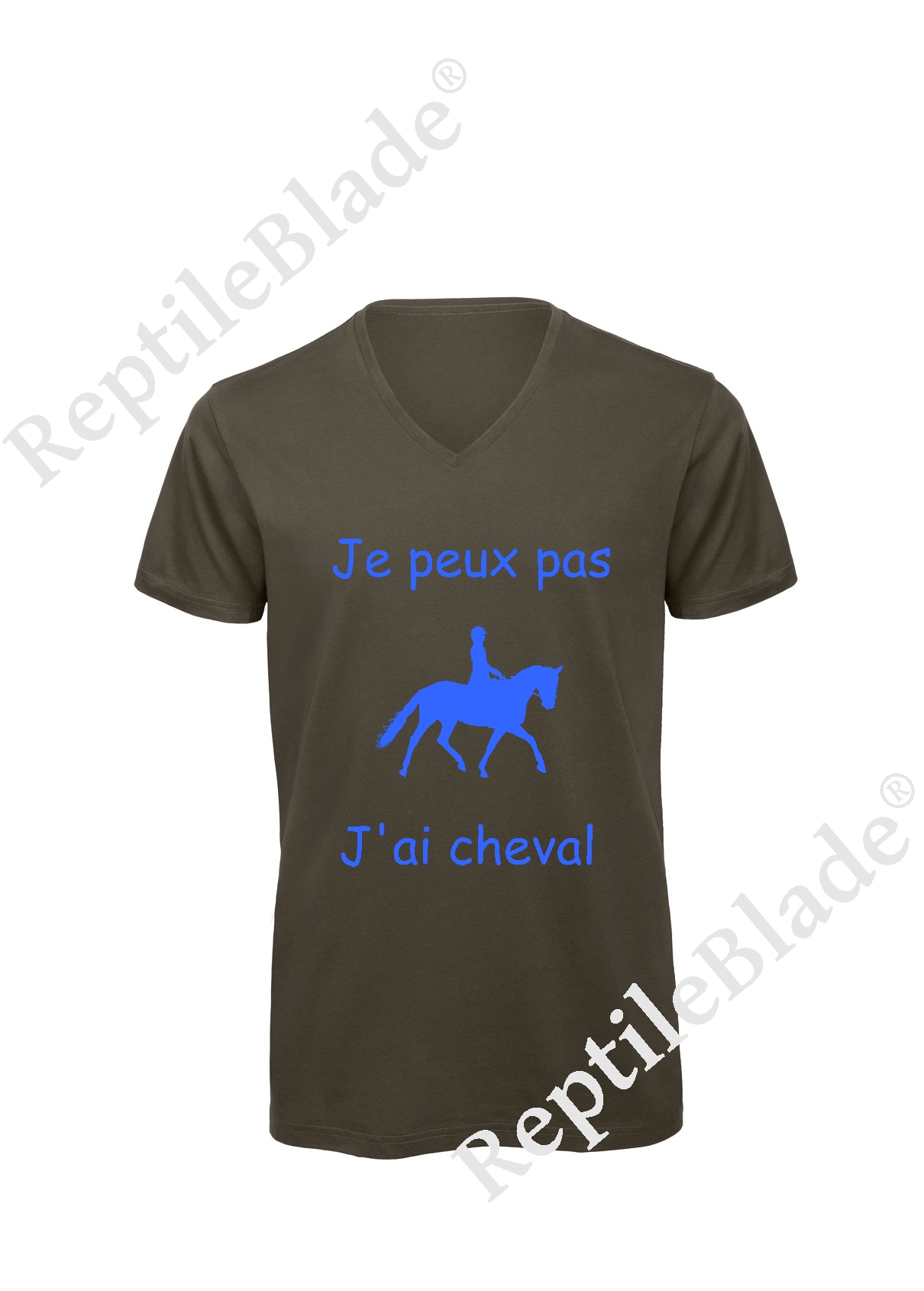 T-shirt homme col v "Je peux pas j'ai cheval"
