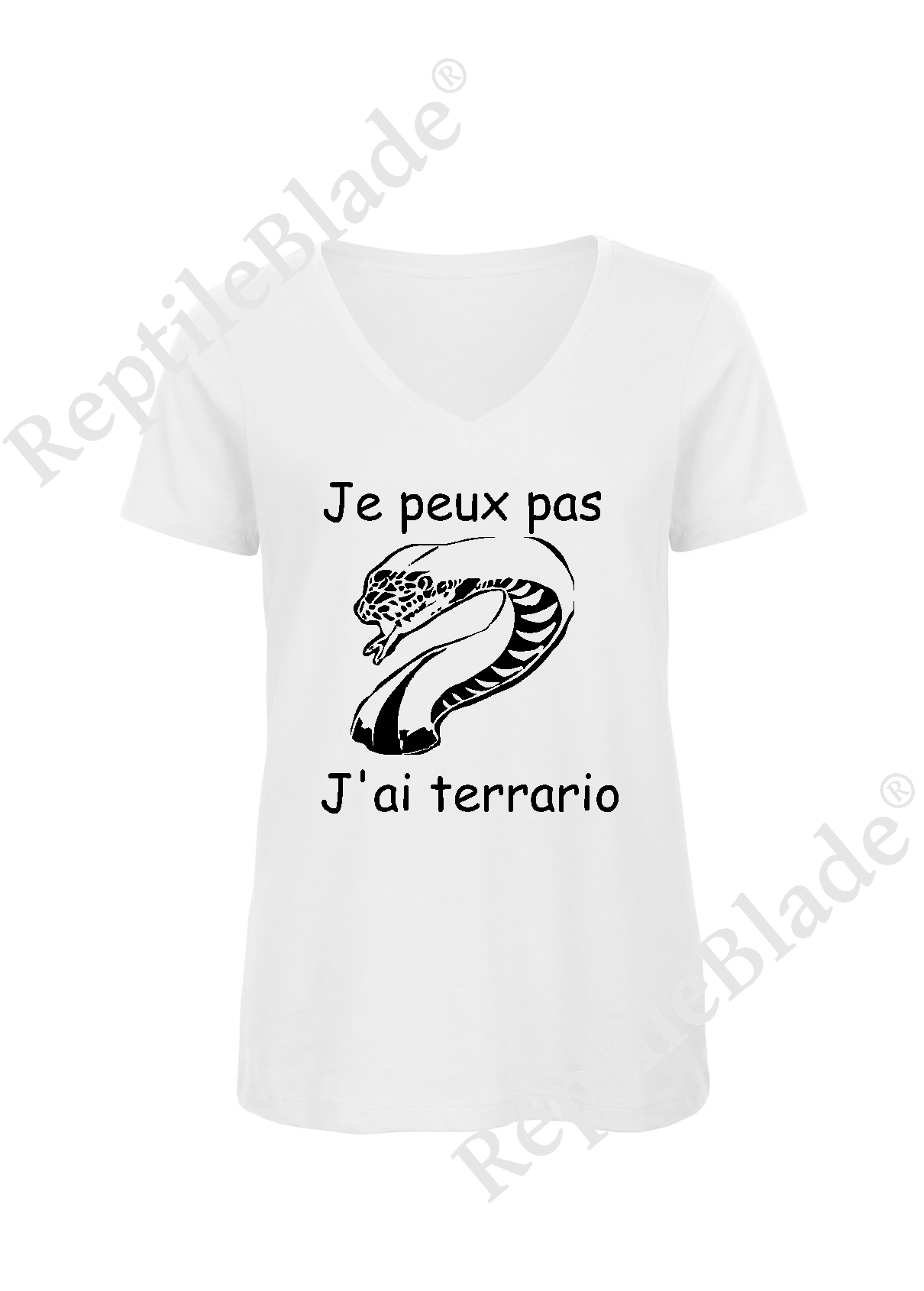 Miniature T-shirt femme col v "Je peux pas j'ai terrario"