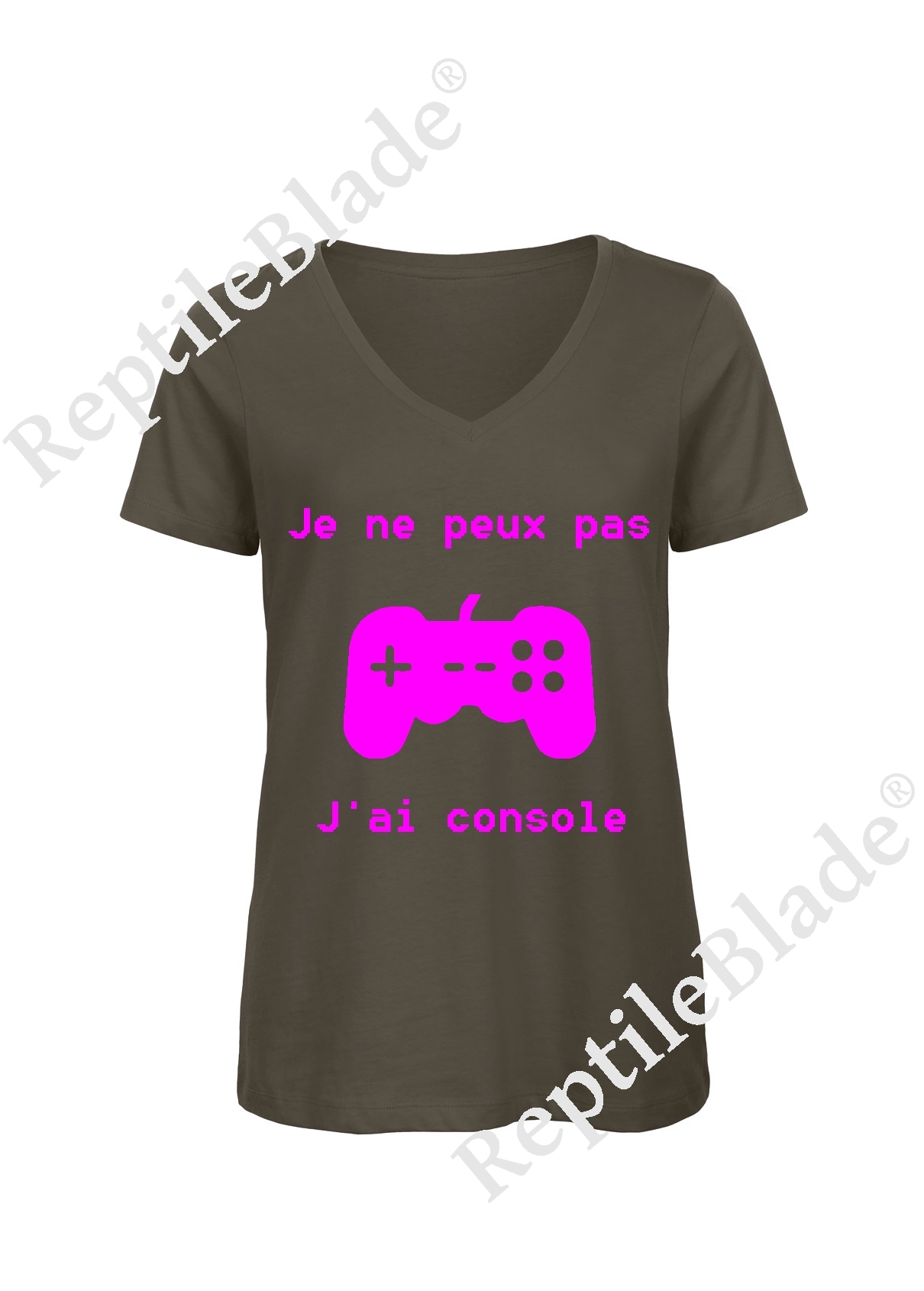 Miniature T-shirt femme col v "Je peux pas j'ai console"