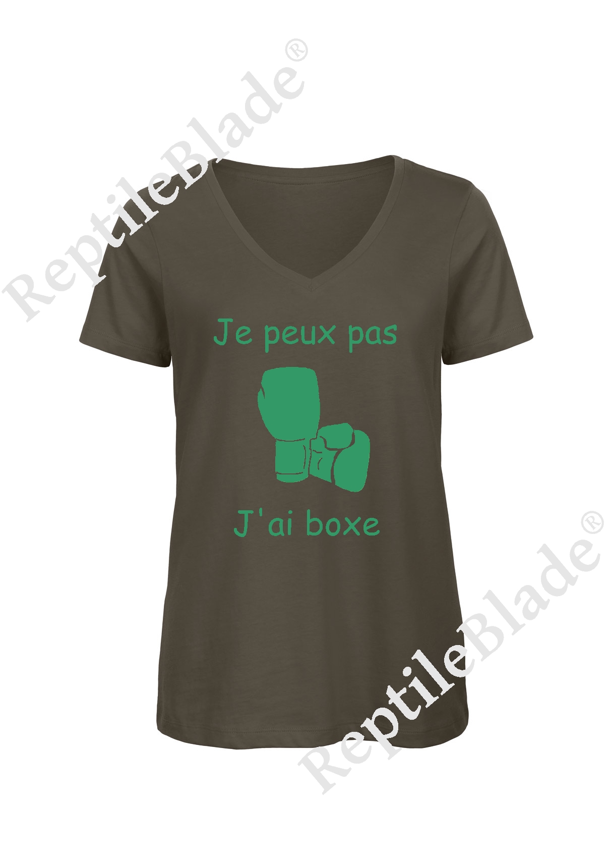 Miniature T-shirt femme col v "Je peux pas j'ai boxe"
