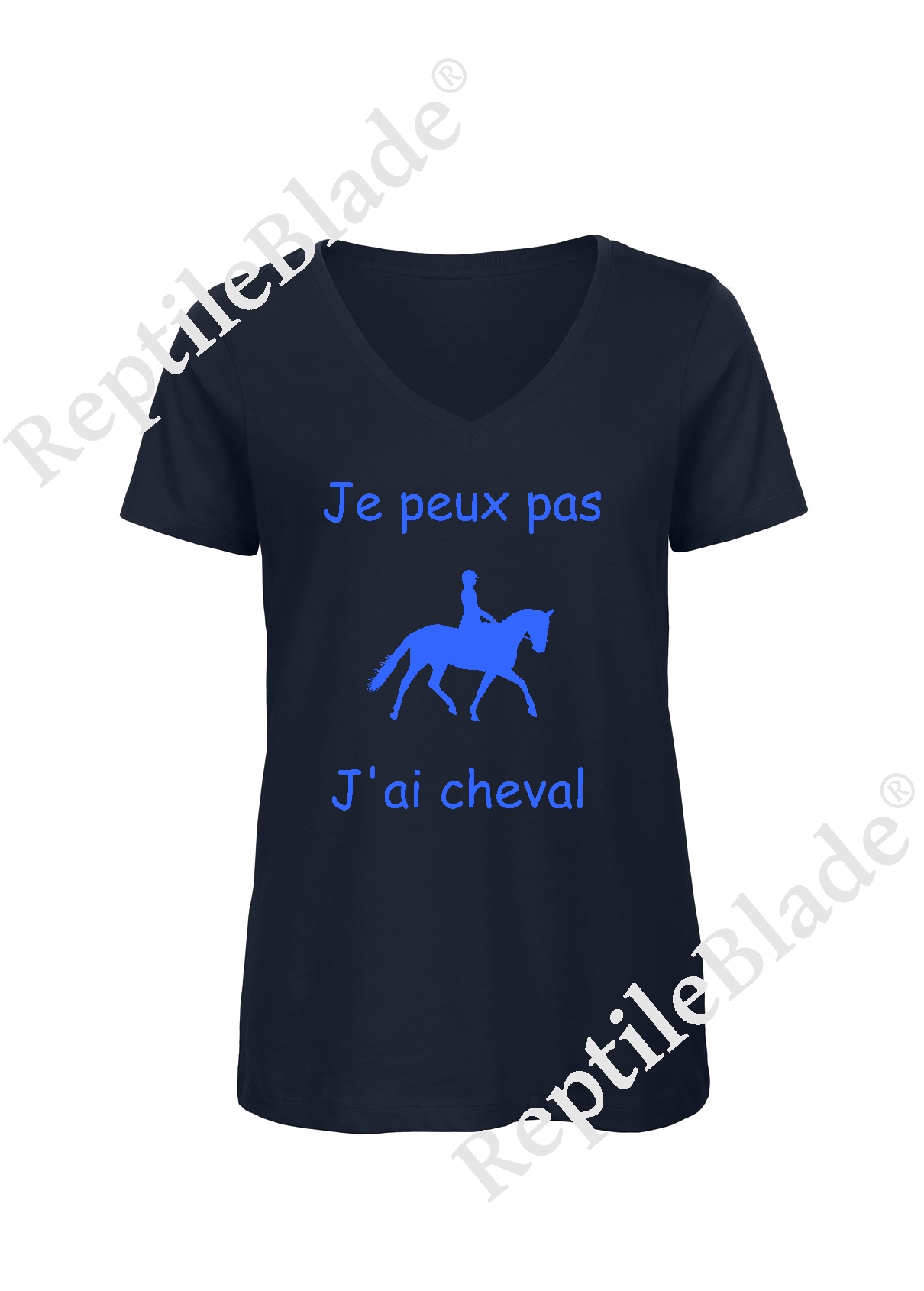 Miniature T-shirt femme col v "Je peux pas j'ai cheval"