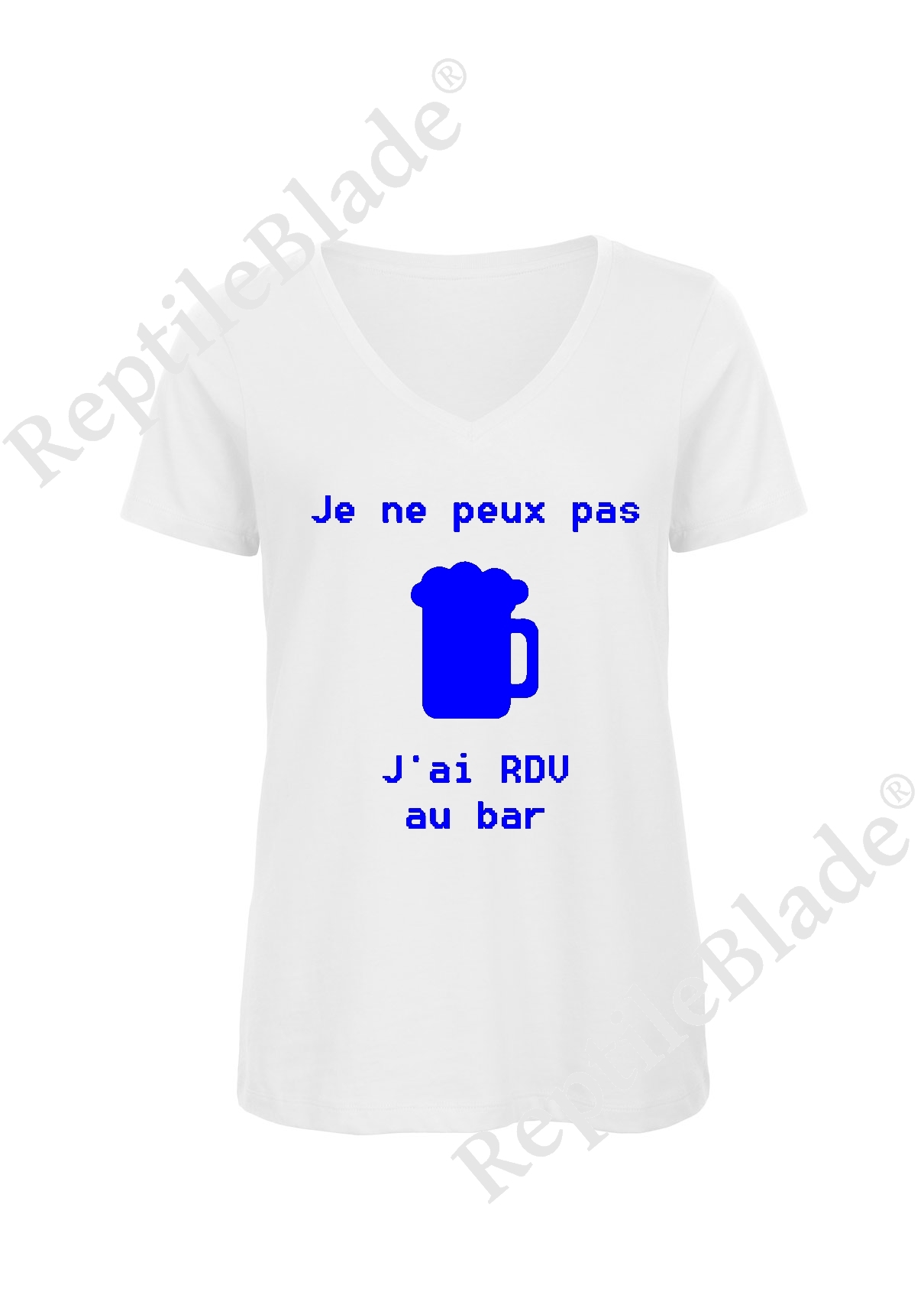 Miniature T-shirt femme col v "Je peux pas j'ai encore rdv au bar"
