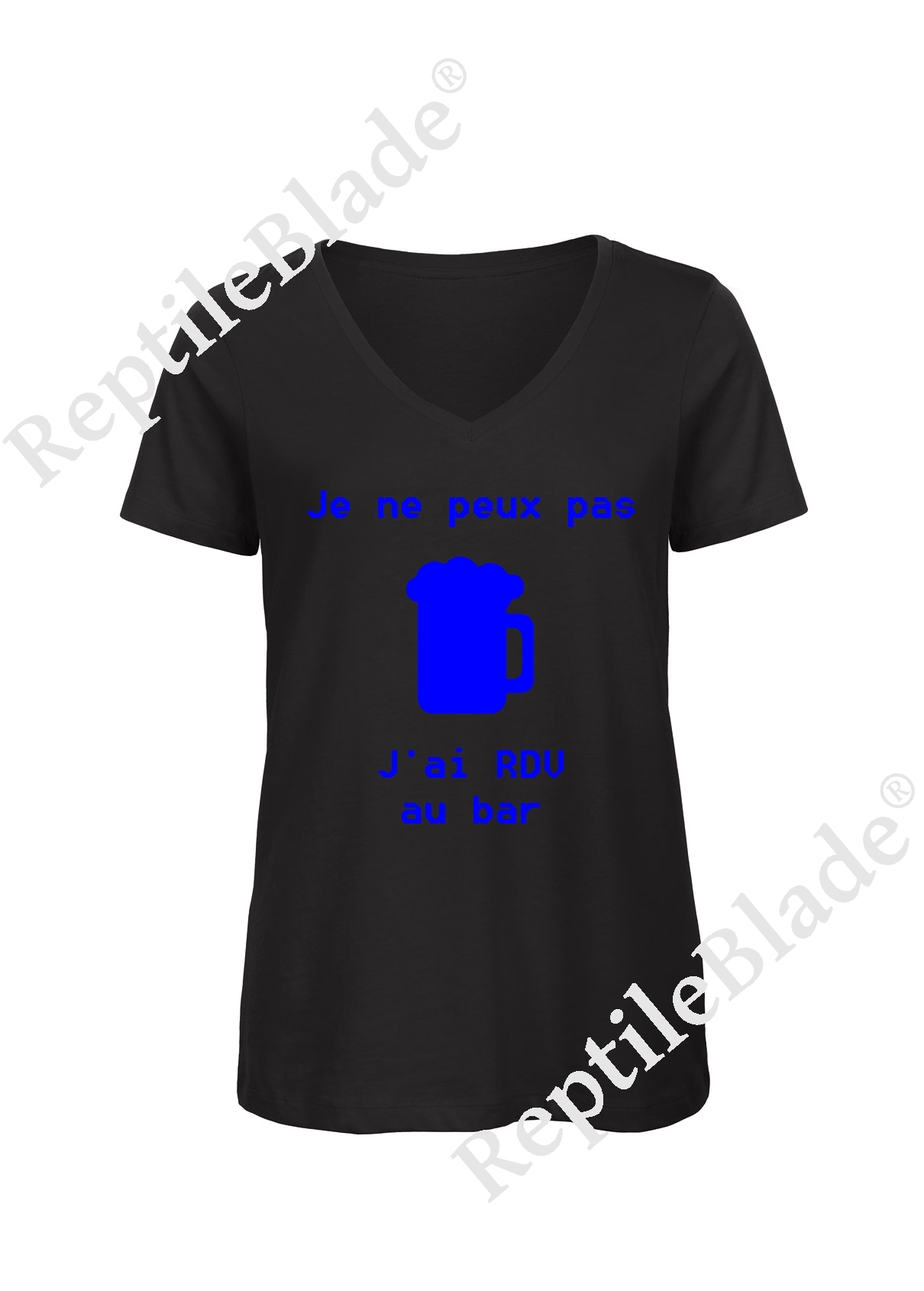Miniature T-shirt femme col v "Je peux pas j'ai encore rdv au bar"