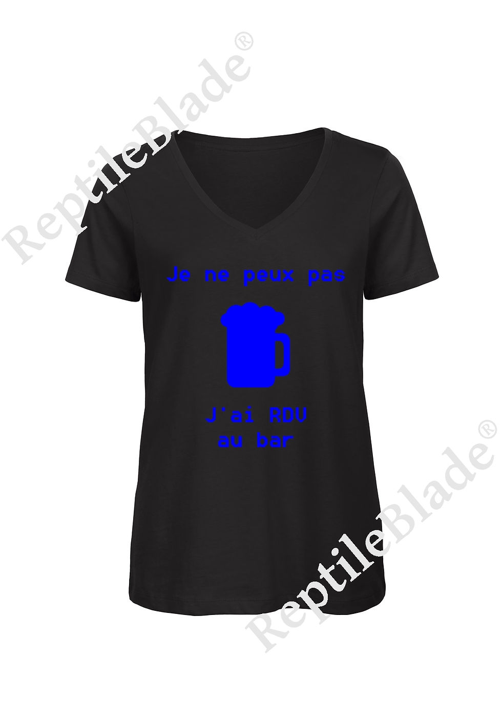 Miniatura: T-shirt femme col v "Je peux pas j'ai encore rdv au bar"