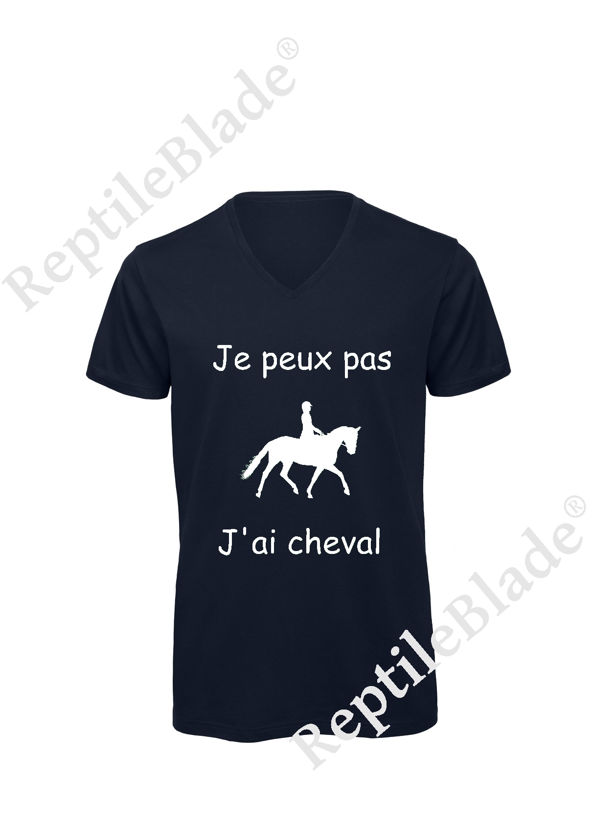 Miniature T-shirt homme col v "Je peux pas j'ai cheval"