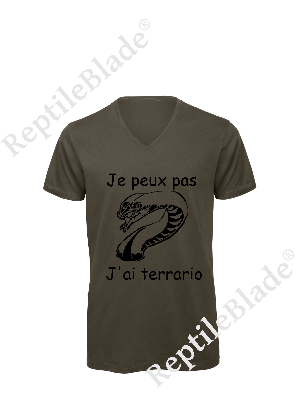 Miniature T-shirt homme col v "Je peux pas j'ai terrario"