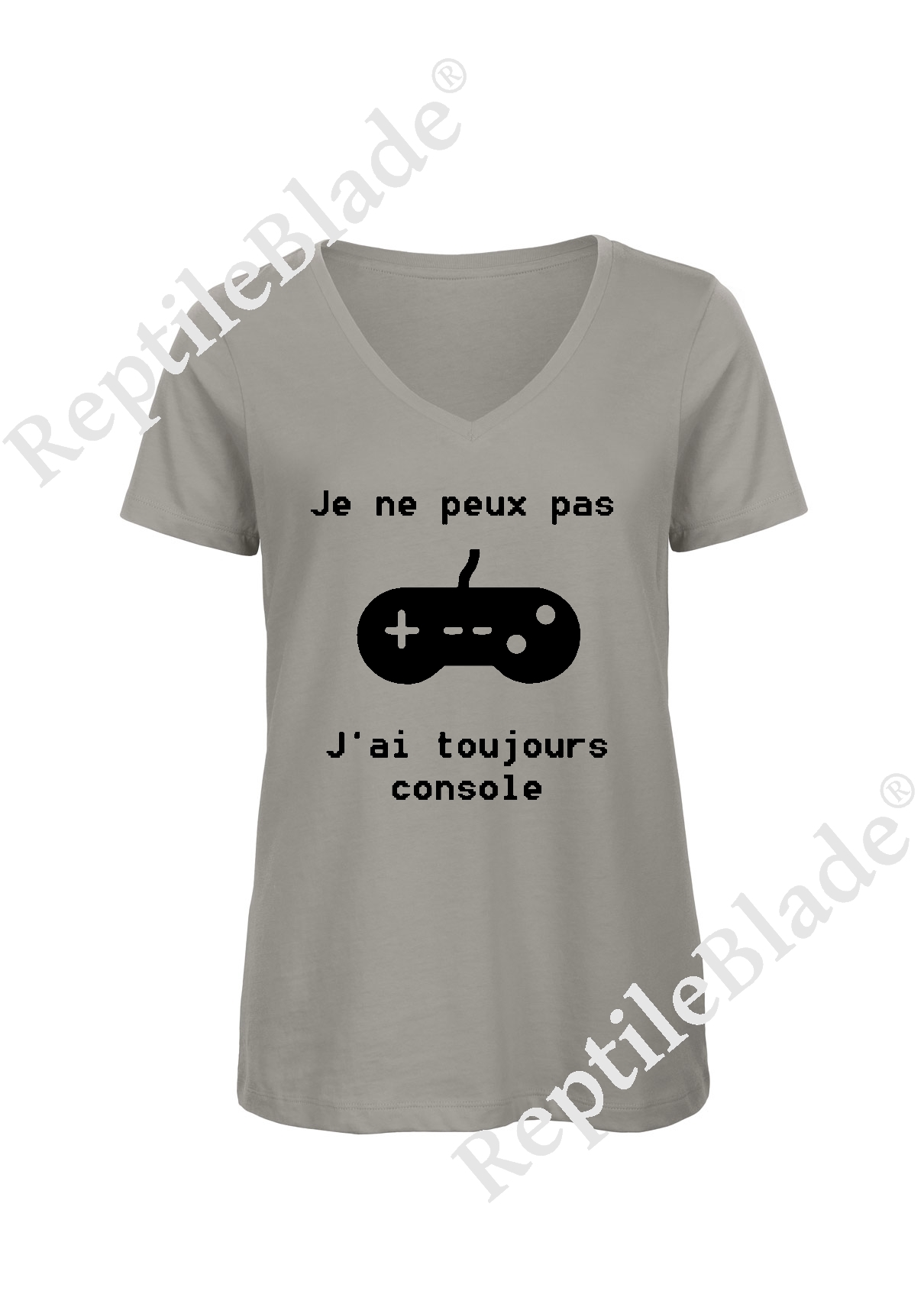Miniature T-shirt femme col v "Je peux pas j'ai toujours console"