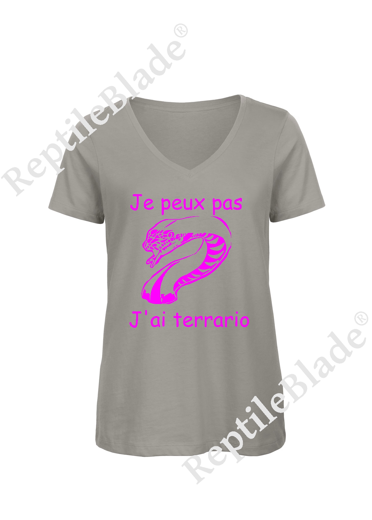 Miniature T-shirt femme col v "Je peux pas j'ai terrario"