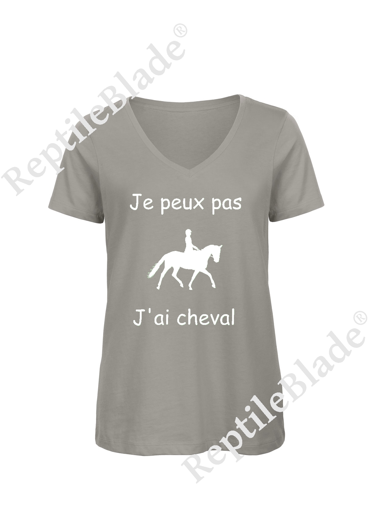 T-shirt femme col v "Je peux pas j'ai cheval"