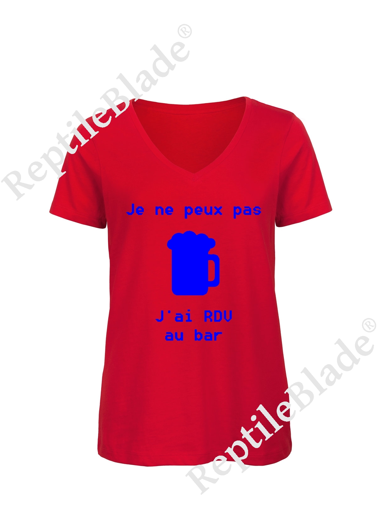 Miniature T-shirt femme col v "Je peux pas j'ai encore rdv au bar"