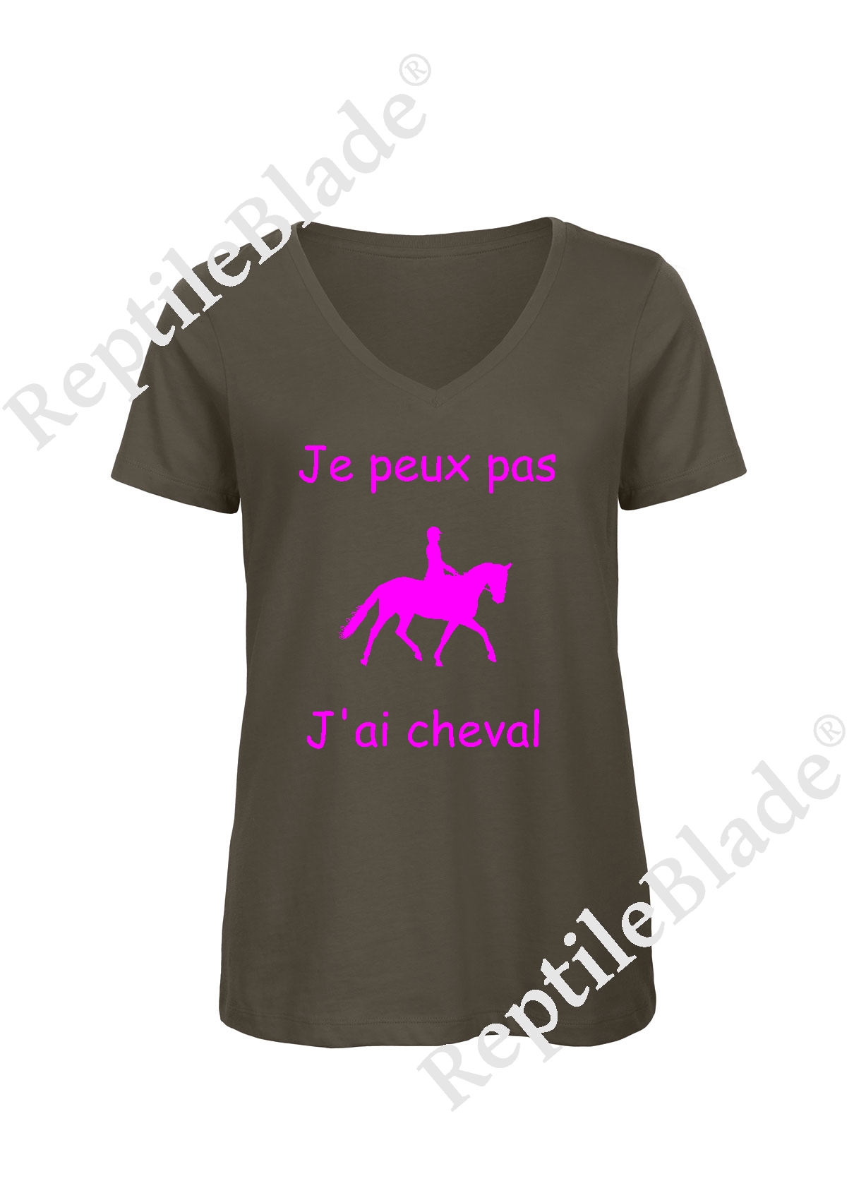 Miniature T-shirt femme col v "Je peux pas j'ai cheval"