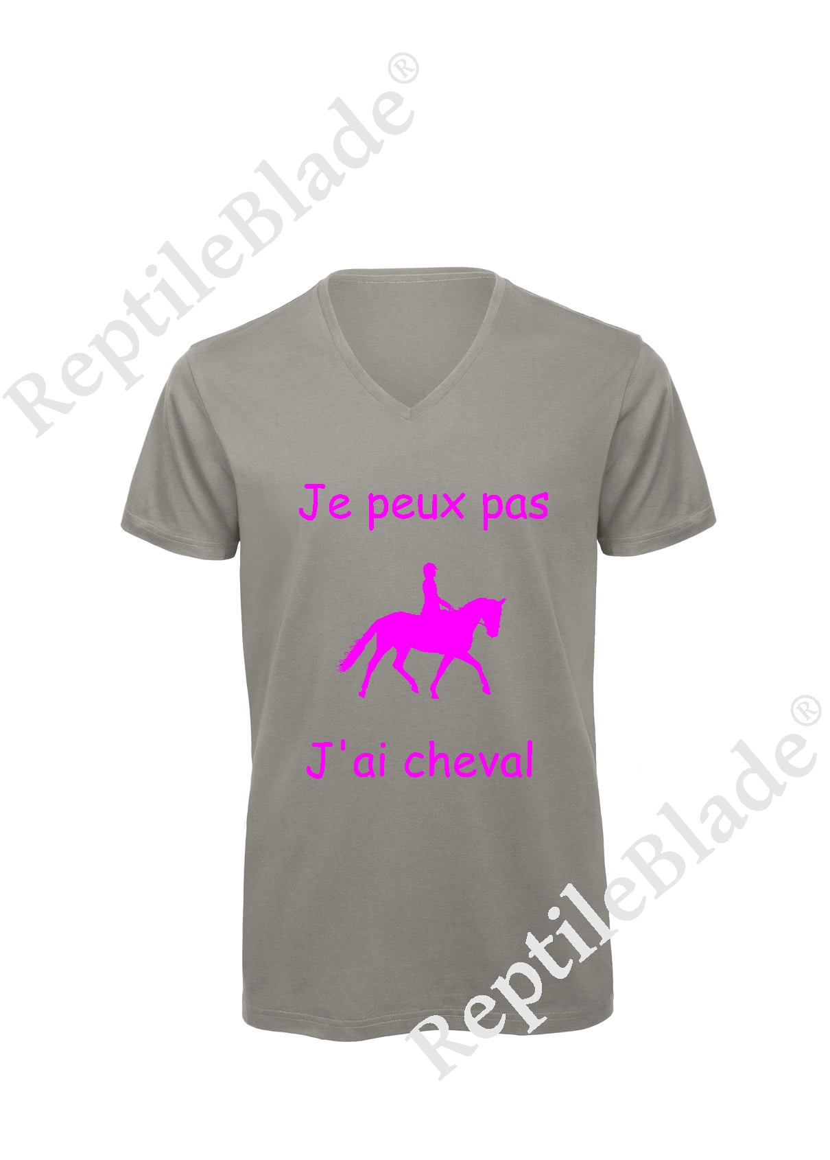 Miniature T-shirt homme col v "Je peux pas j'ai cheval"