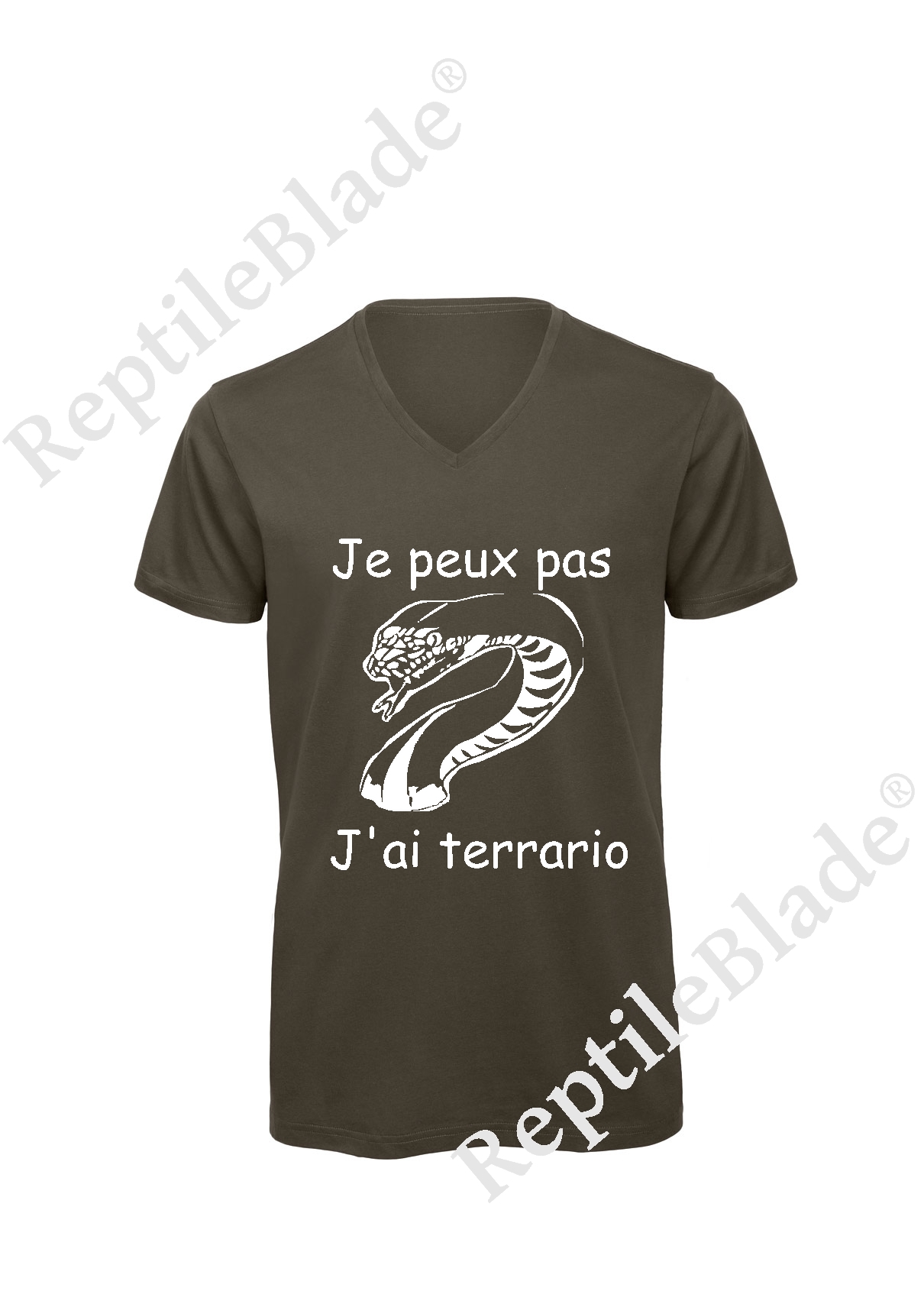 Miniature T-shirt homme col v "Je peux pas j'ai terrario"