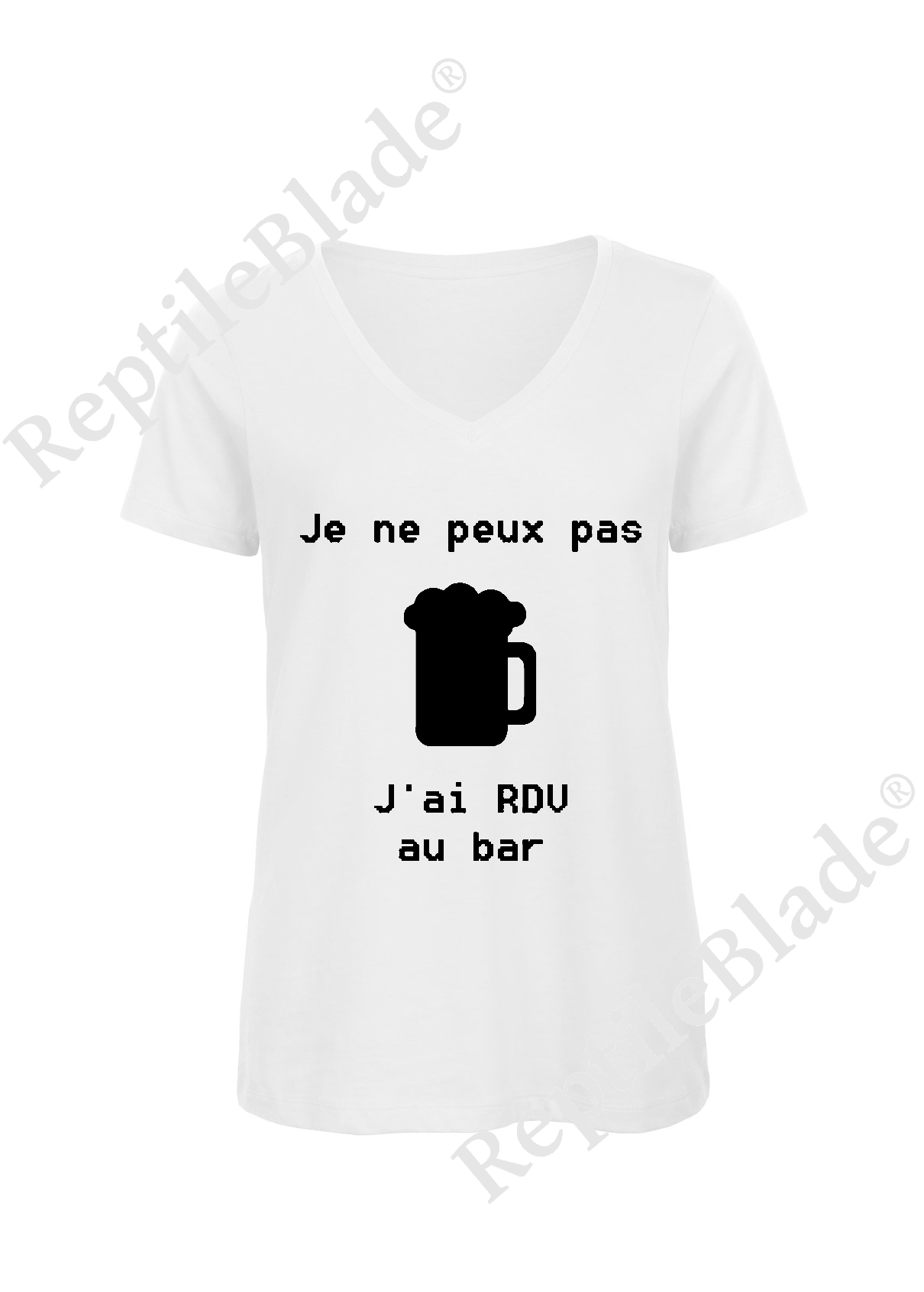 T-shirt femme col v "Je peux pas j'ai encore rdv au bar"