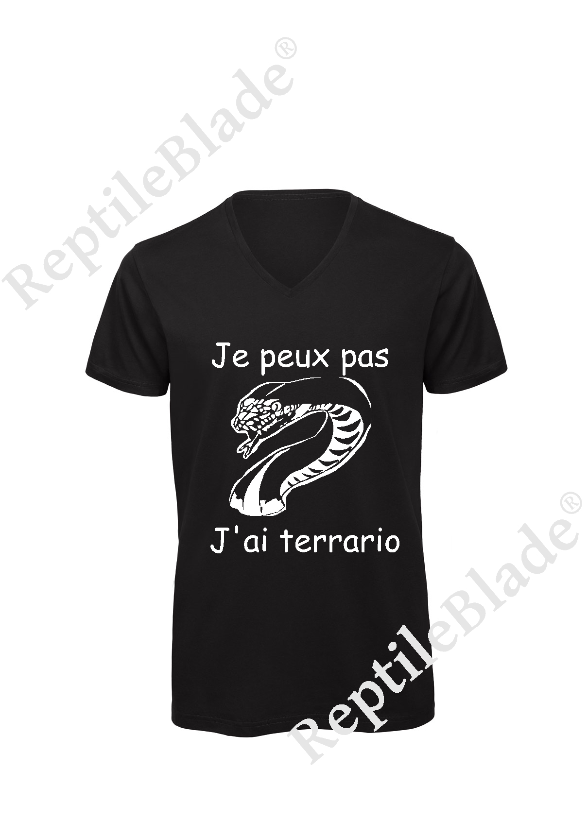 Miniature T-shirt homme col v "Je peux pas j'ai terrario"