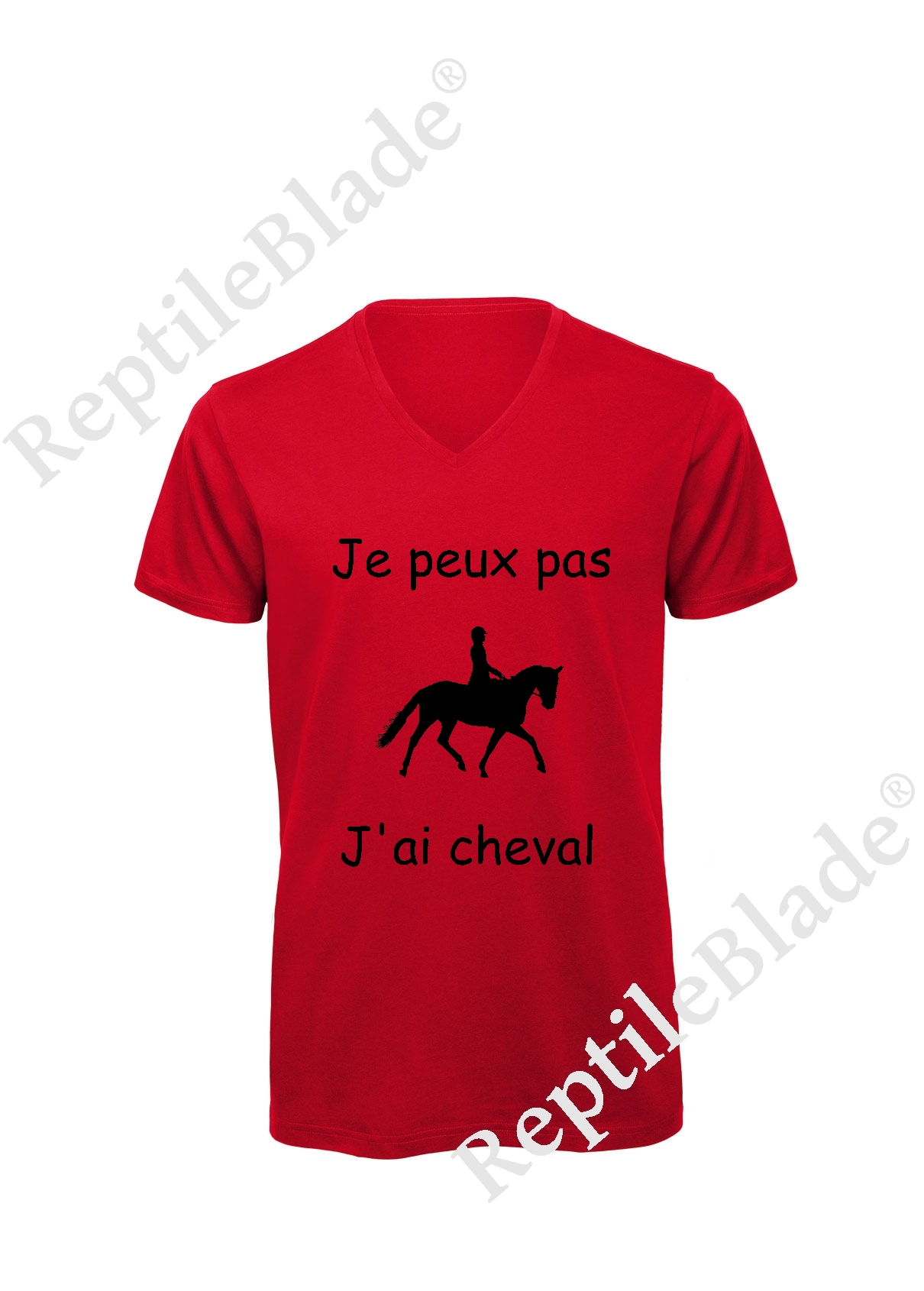 T-shirt homme col v "Je peux pas j'ai cheval"