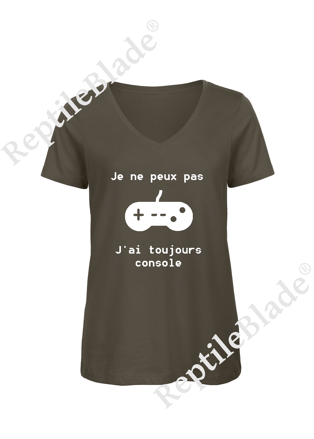 Miniature T-shirt femme col v "Je peux pas j'ai toujours console"