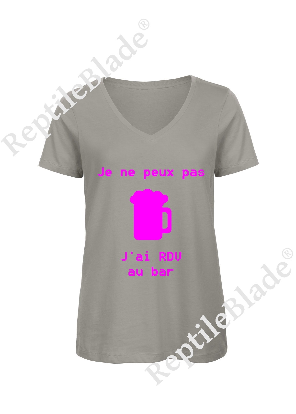 Miniature T-shirt femme col v "Je peux pas j'ai encore rdv au bar"