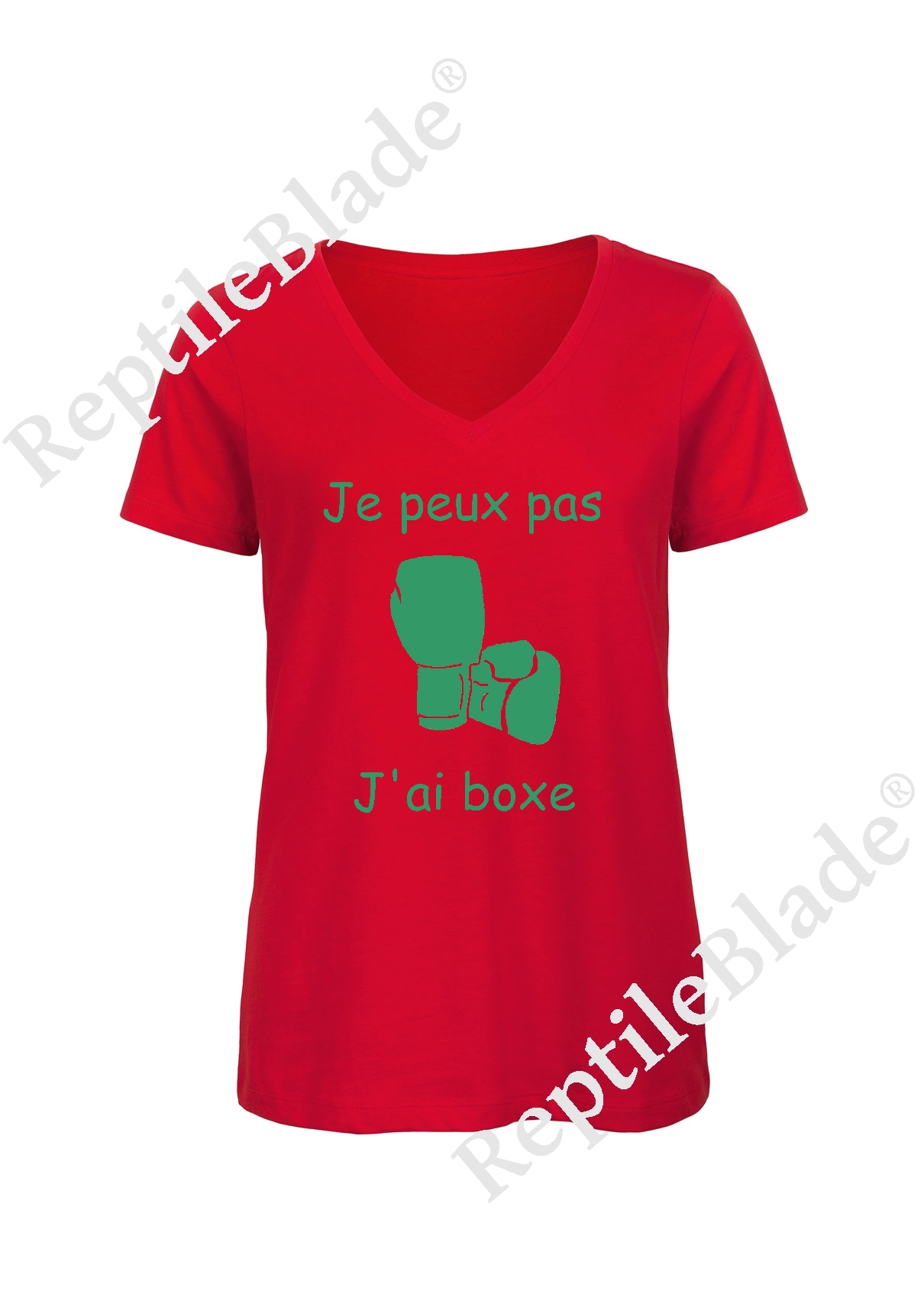Miniature T-shirt femme col v "Je peux pas j'ai boxe"