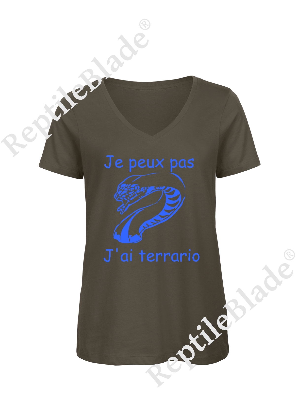 Miniature T-shirt femme col v "Je peux pas j'ai terrario"