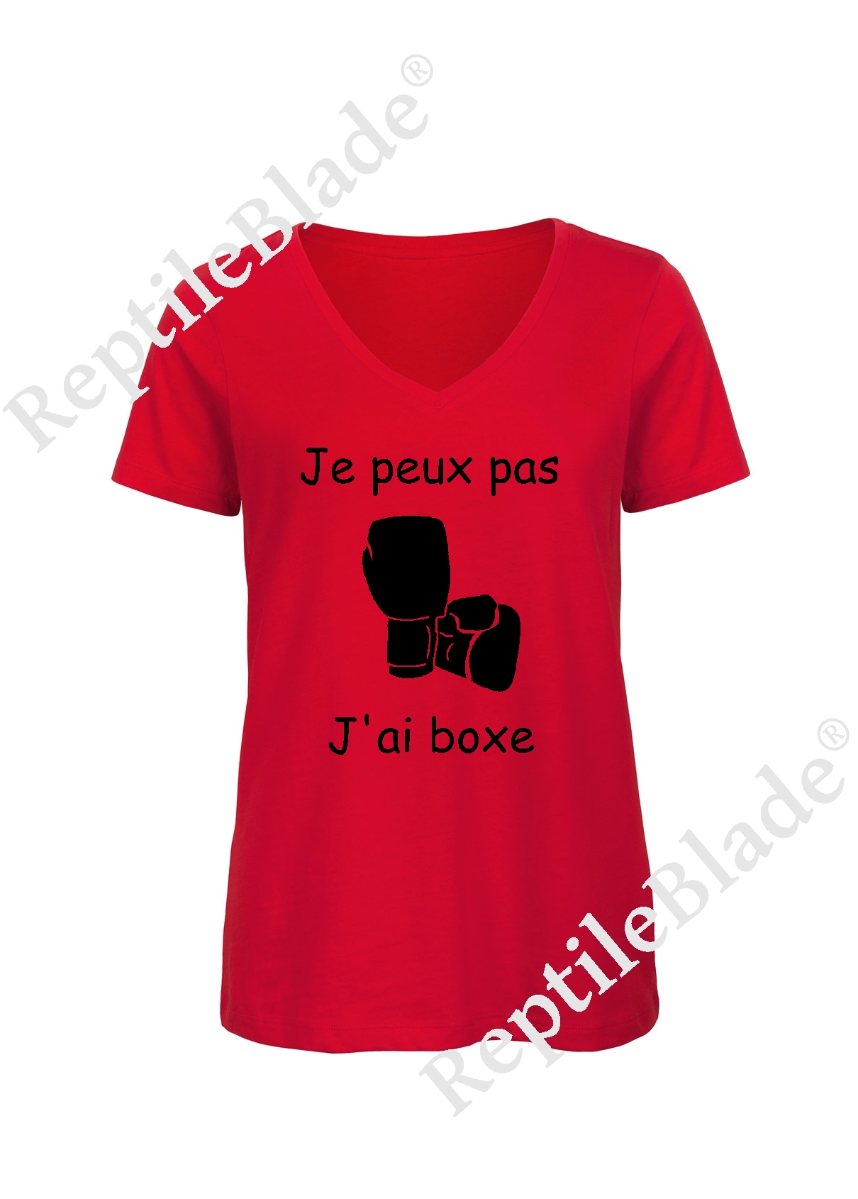 Miniature T-shirt femme col v "Je peux pas j'ai boxe"
