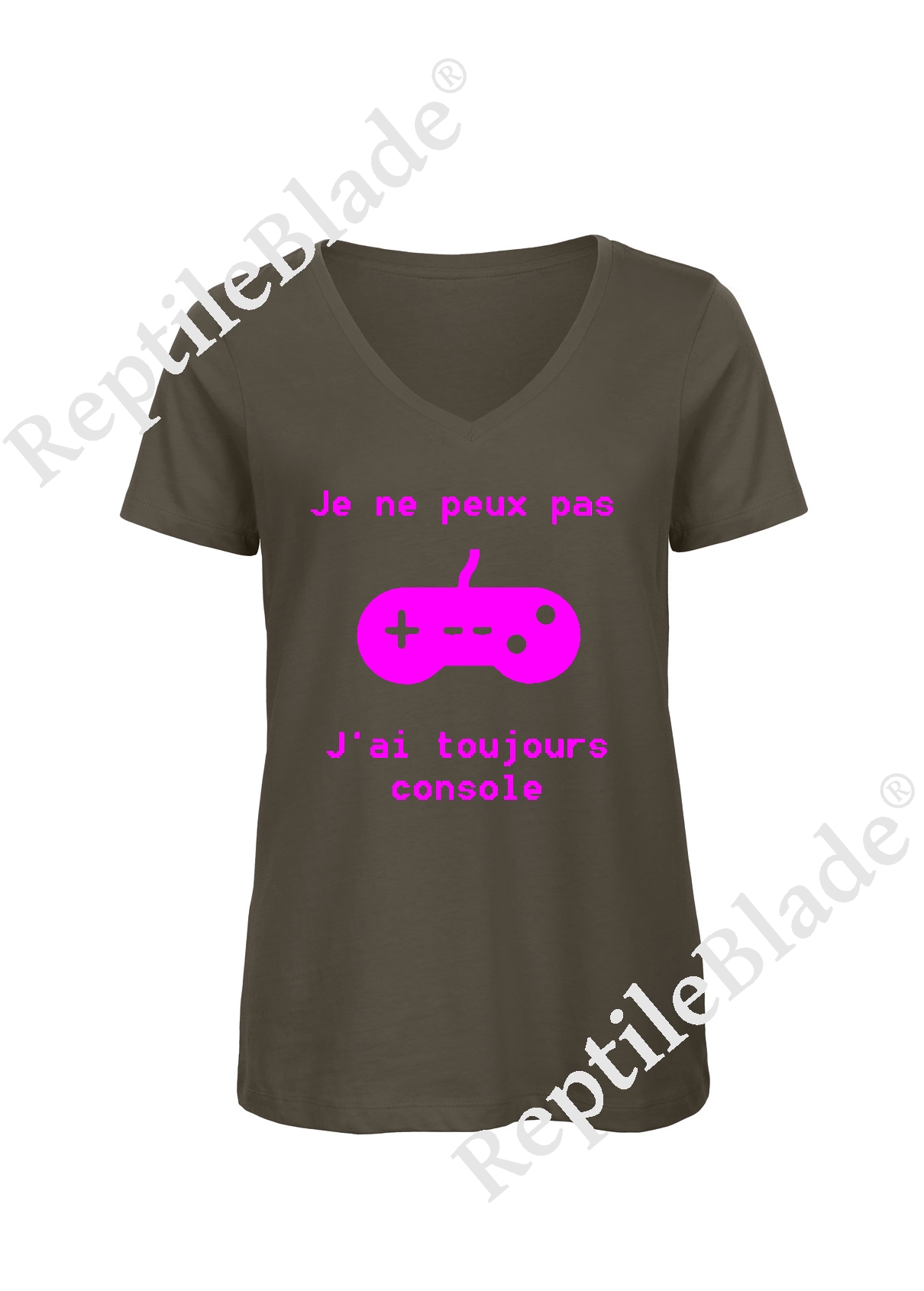 Miniature T-shirt femme col v "Je peux pas j'ai toujours console"