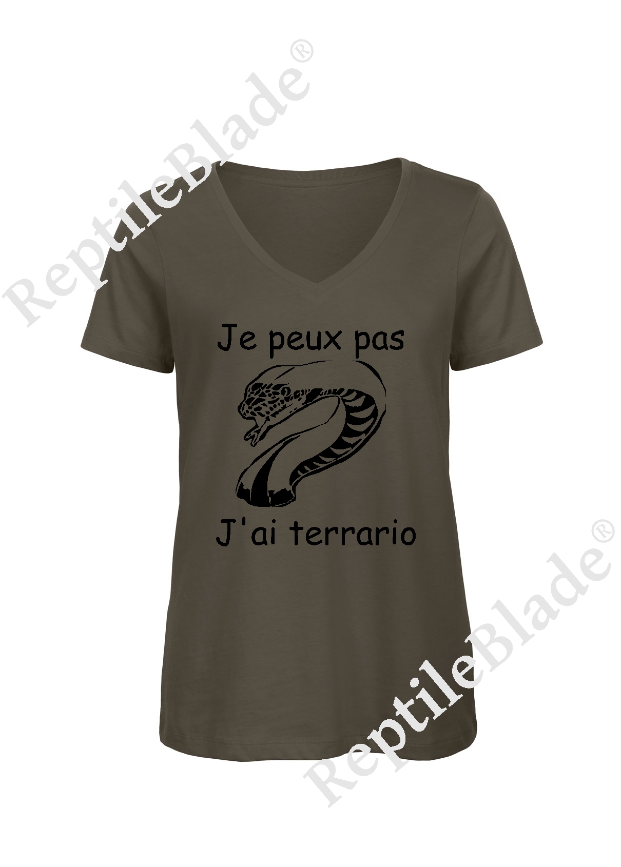 Miniature T-shirt femme col v "Je peux pas j'ai terrario"
