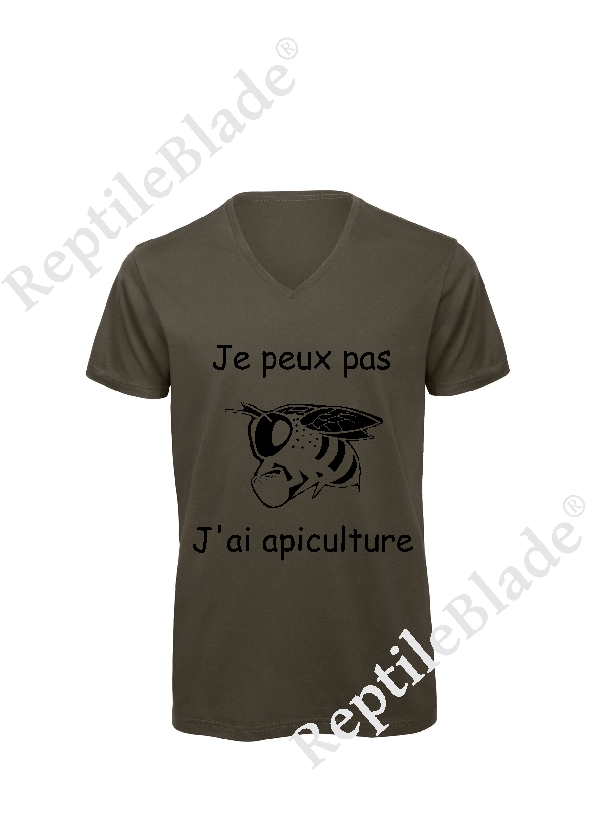Miniature T-shirt homme col v "Je peux pas j'ai apiculture"