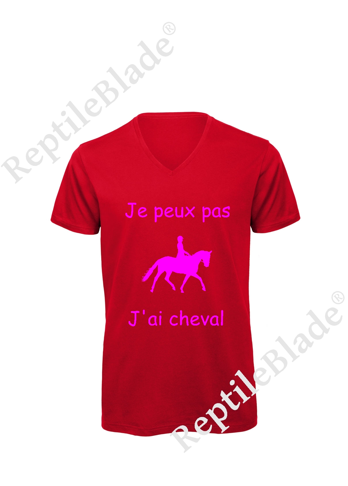 Miniature T-shirt homme col v "Je peux pas j'ai cheval"