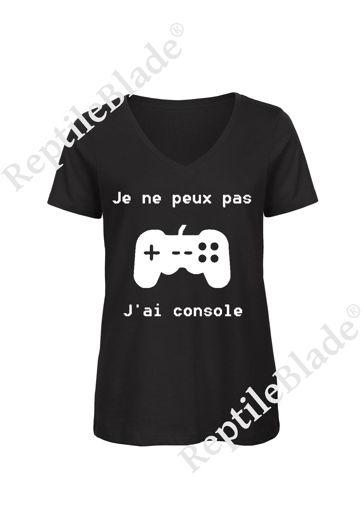 Miniature T-shirt femme col v "Je peux pas j'ai console"